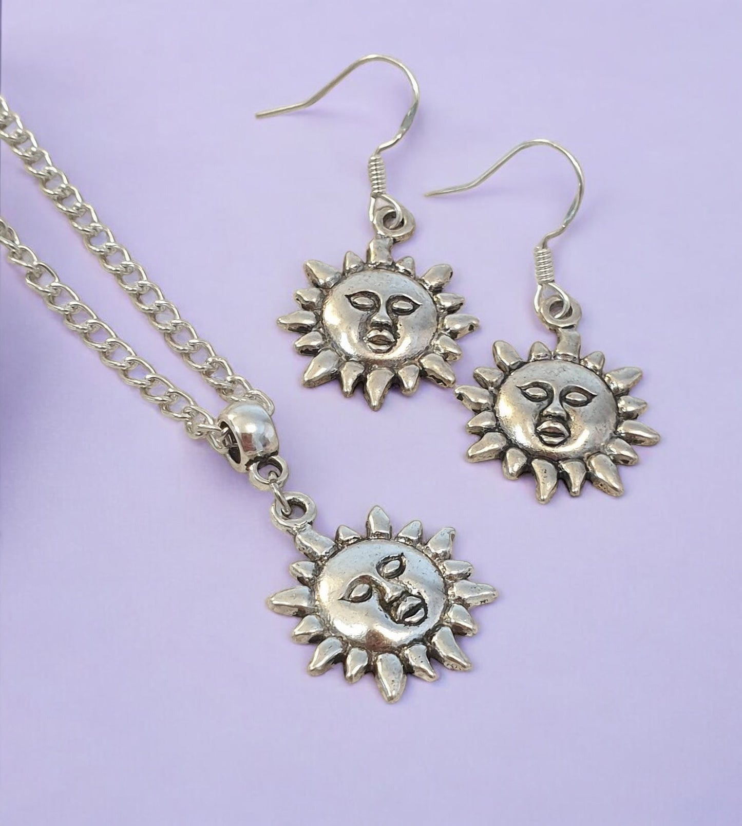 Sun Charm Jewellery Set, Dangly Earring And Necklace Set In Gift Bag, Cord Or Chain Options - Premium from Etsy - Just £8.99! Shop now at Uniquely Holt