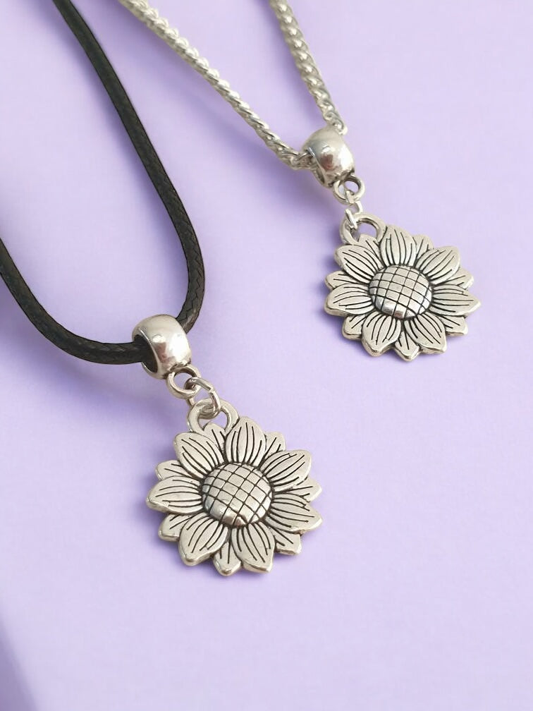 Sunflower Charm Necklace Silver Plated Or Waxed Cord Variable Lengths, Gift Packaged, For Her, Flower Jewellery - Premium from Etsy - Just £5.49! Shop now at Uniquely Holt