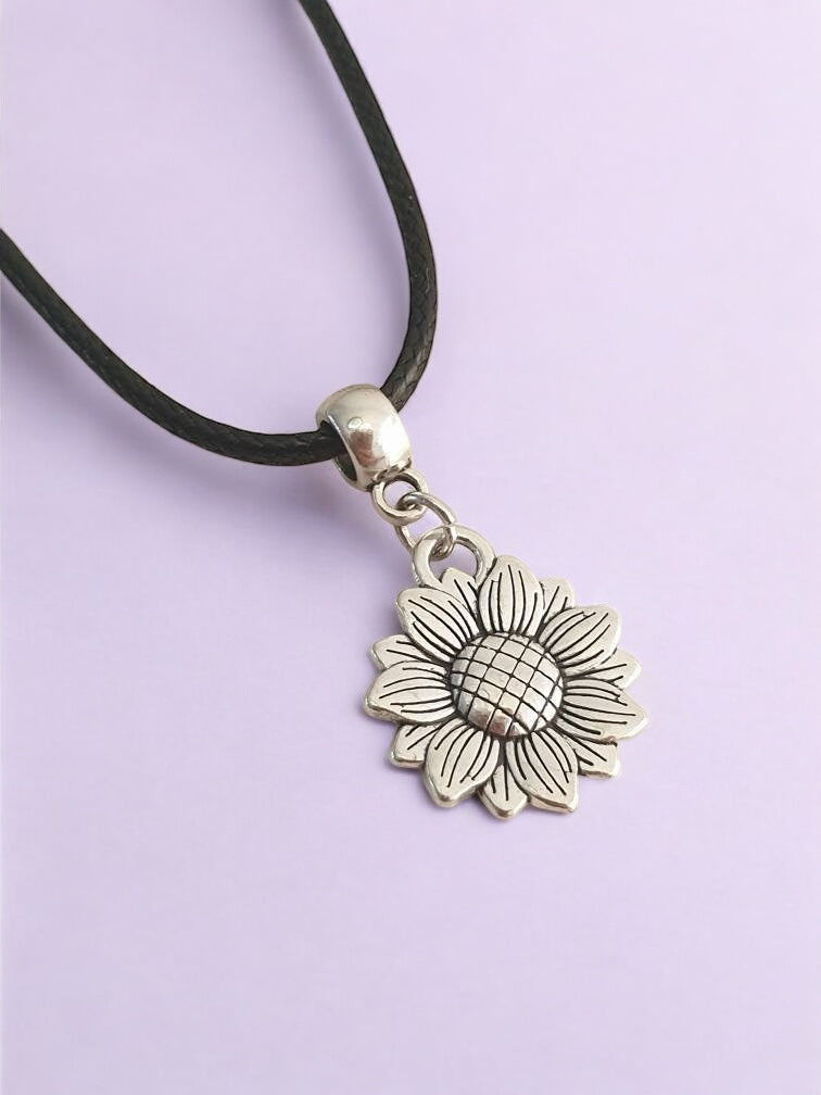 Sunflower Charm Necklace Silver Plated Or Waxed Cord Variable Lengths, Gift Packaged, For Her, Flower Jewellery - Premium from Etsy - Just £5.49! Shop now at Uniquely Holt