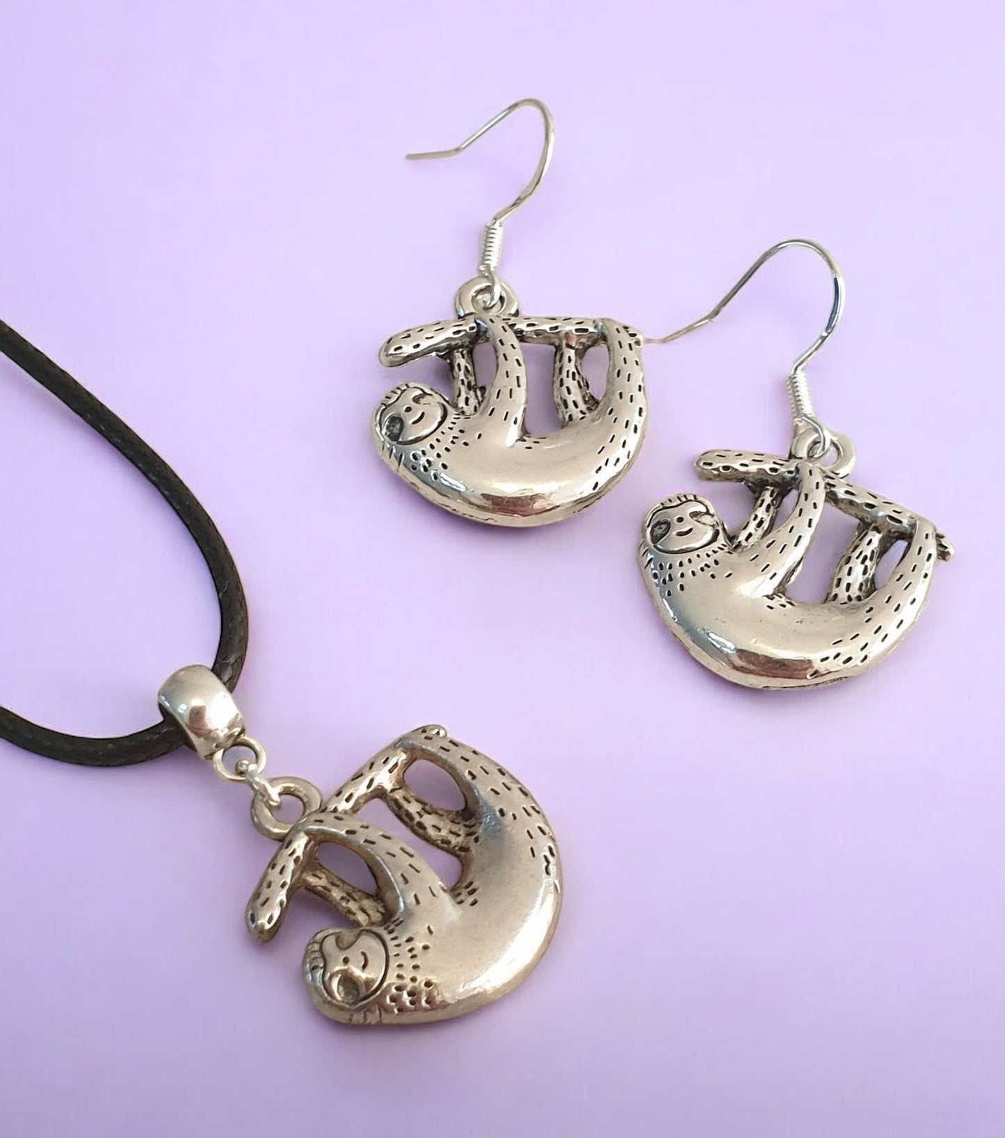 Sloth Charm Jewellery Set, Dangly Earring And Necklace Set In Gift Bag, Sloth Lover, Chain Or Cord Option - Premium from Etsy - Just £8.99! Shop now at Uniquely Holt