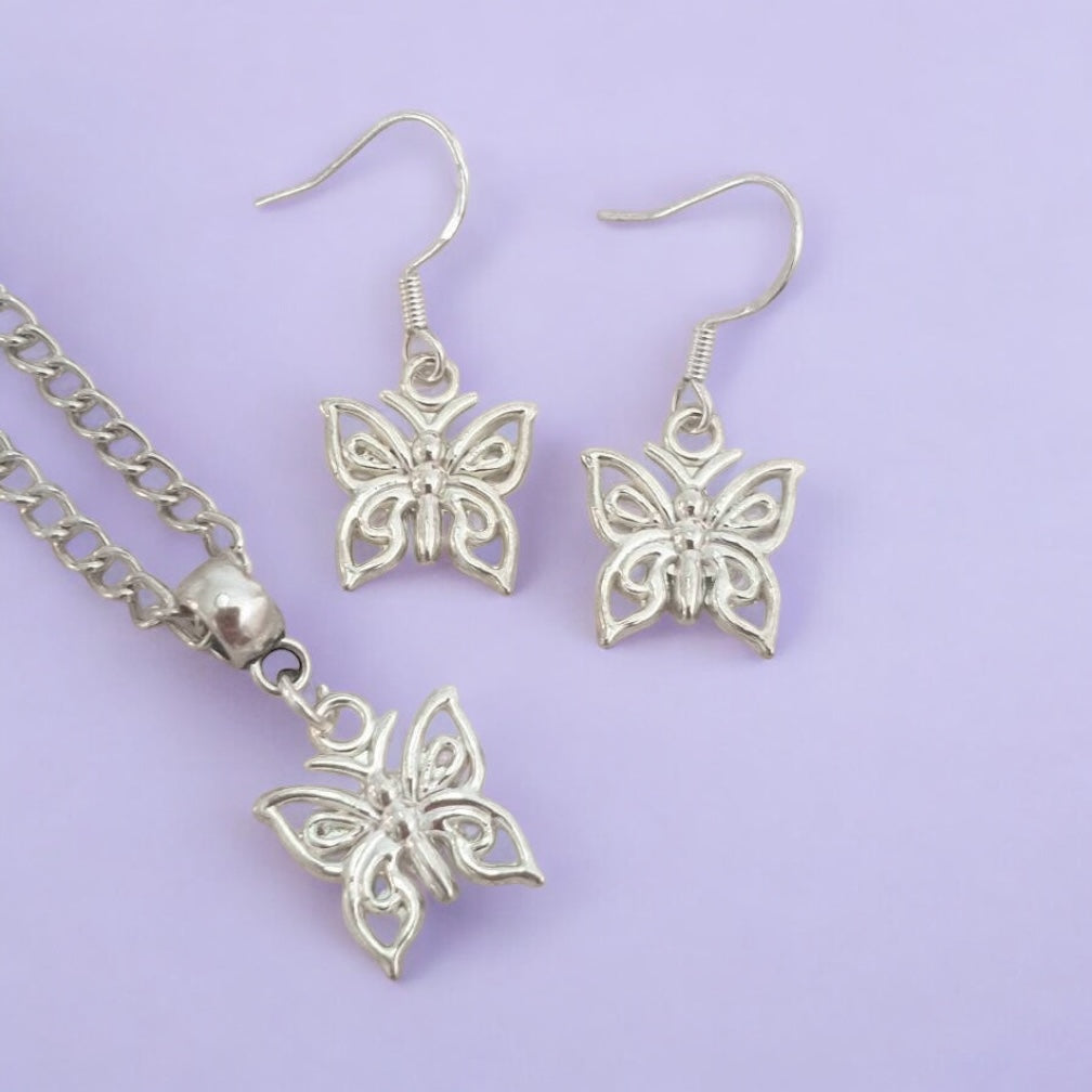 Butterfly Charm Jewellery Set, Dangly Earring And Necklace Set In Gift Bag, Cord Or Chain Options - Premium from Etsy - Just £8.99! Shop now at Uniquely Holt