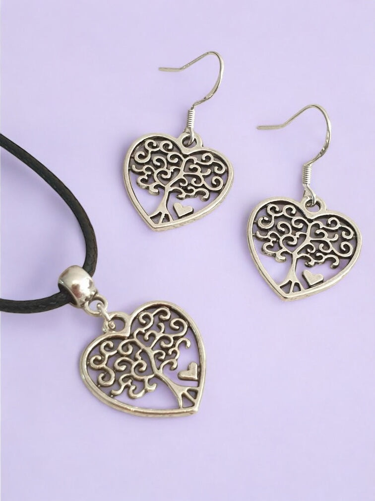 Tree Of Life Heart Charm Jewellery Set, Dangly Earring And Necklace Set In Gift Bag - Premium from Etsy - Just £8.99! Shop now at Uniquely Holt