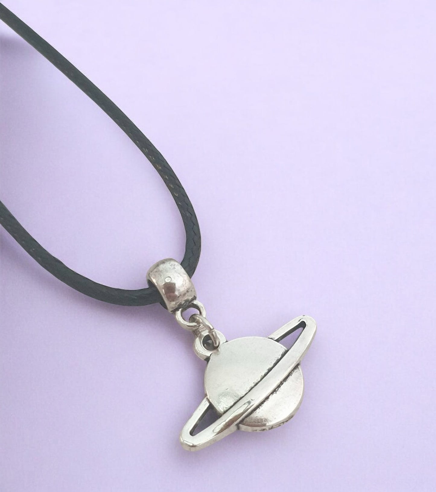 Saturn Moon Charm Necklace Silver Plated Or Waxed Cord Variable Lengths, Gift Packaged - Premium from Etsy - Just £5.49! Shop now at Uniquely Holt