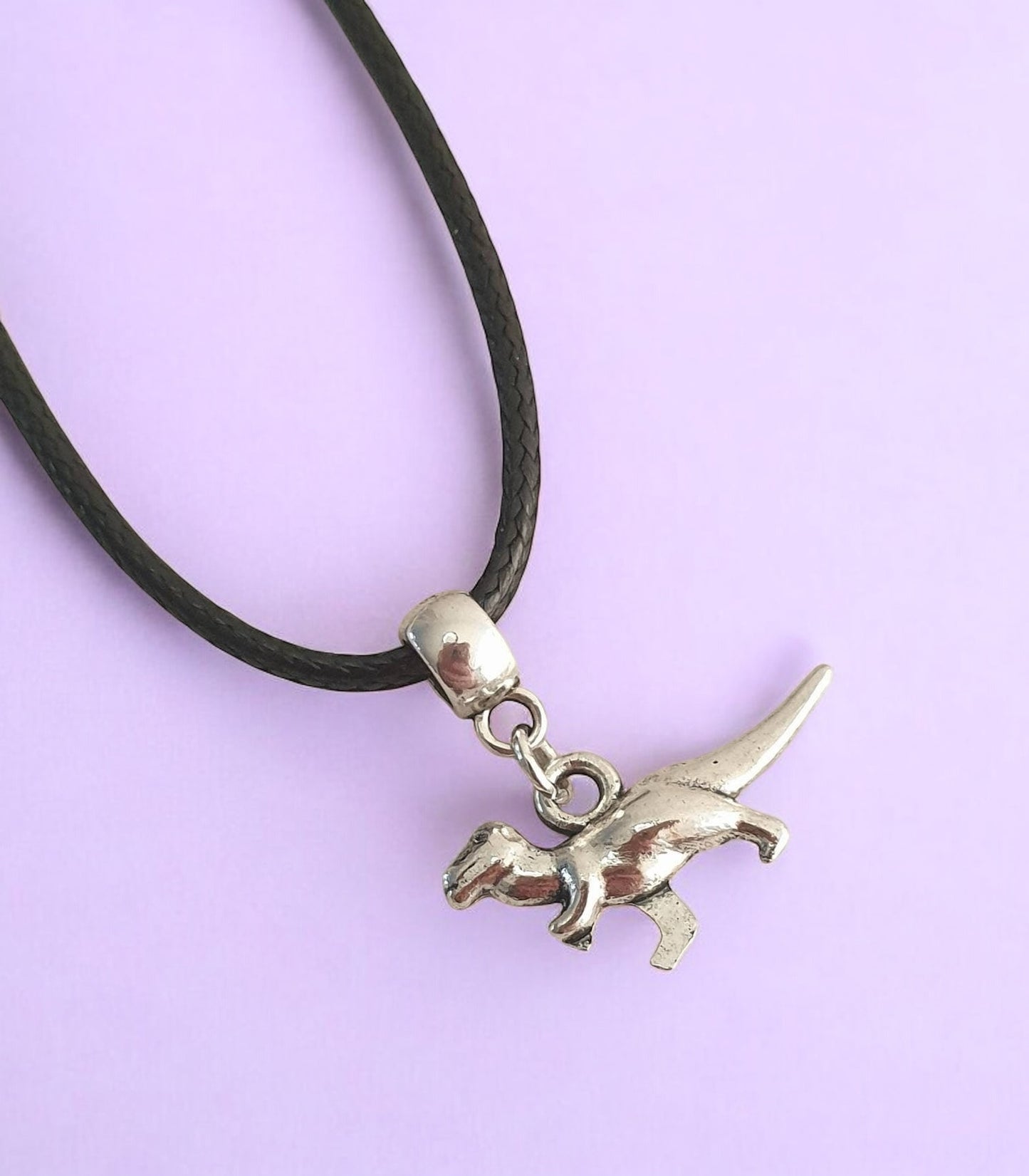 T Rex Dinosaur Charm Necklace Silver Plated Or Waxed Cord Variable Lengths, Gift Packaged - Premium from Etsy - Just £5.49! Shop now at Uniquely Holt