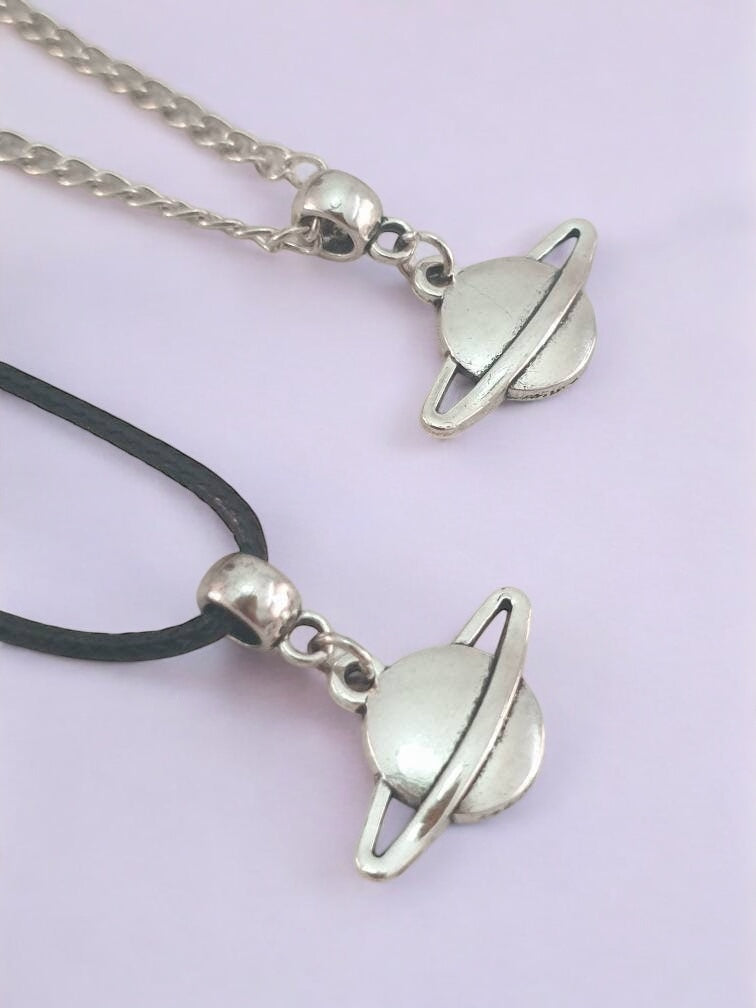 Saturn Moon Charm Necklace Silver Plated Or Waxed Cord Variable Lengths, Gift Packaged - Premium from Etsy - Just £5.49! Shop now at Uniquely Holt