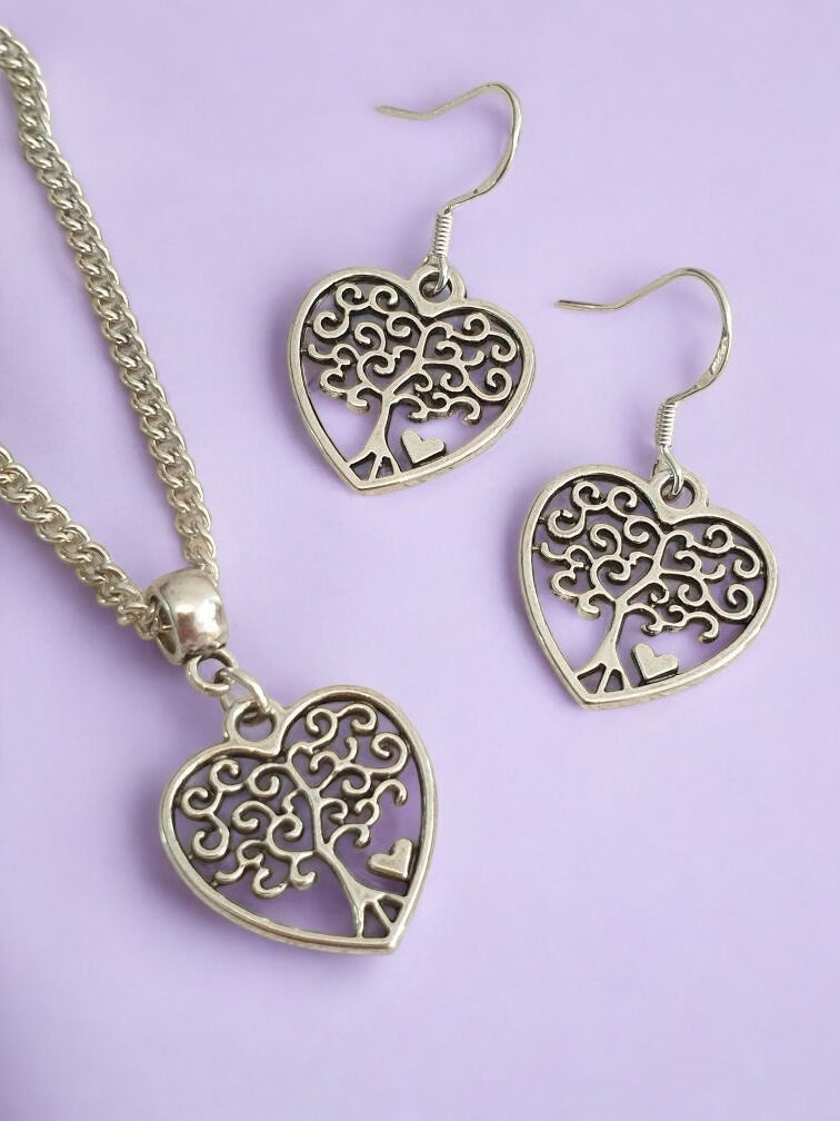 Tree Of Life Heart Charm Jewellery Set, Dangly Earring And Necklace Set In Gift Bag - Premium from Etsy - Just £8.99! Shop now at Uniquely Holt