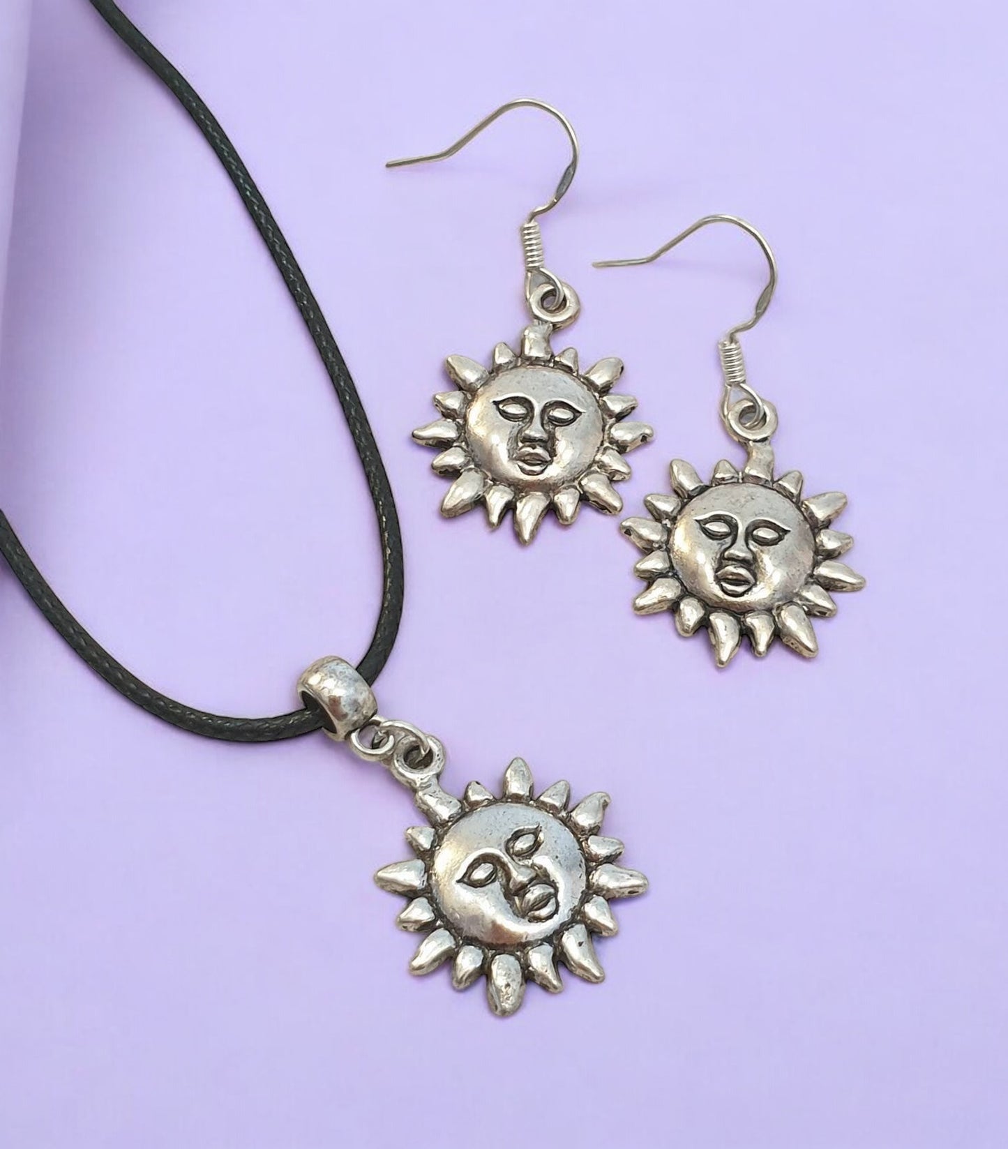 Sun Charm Jewellery Set, Dangly Earring And Necklace Set In Gift Bag, Cord Or Chain Options - Premium from Etsy - Just £8.99! Shop now at Uniquely Holt