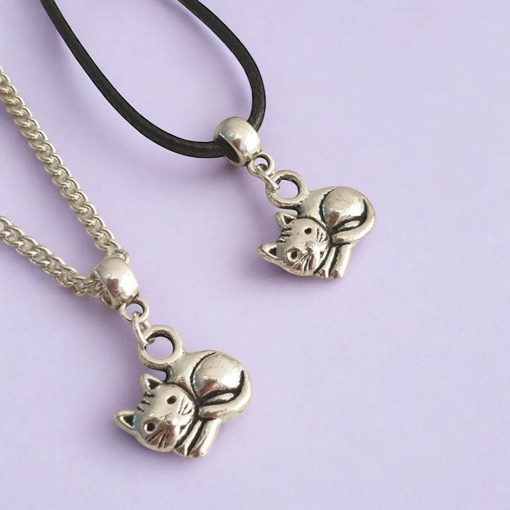 Cat Charm Necklace Silver Plated Or Waxed Cord Variable Lengths, Gift Packaged - Premium from Etsy - Just £5.49! Shop now at Uniquely Holt