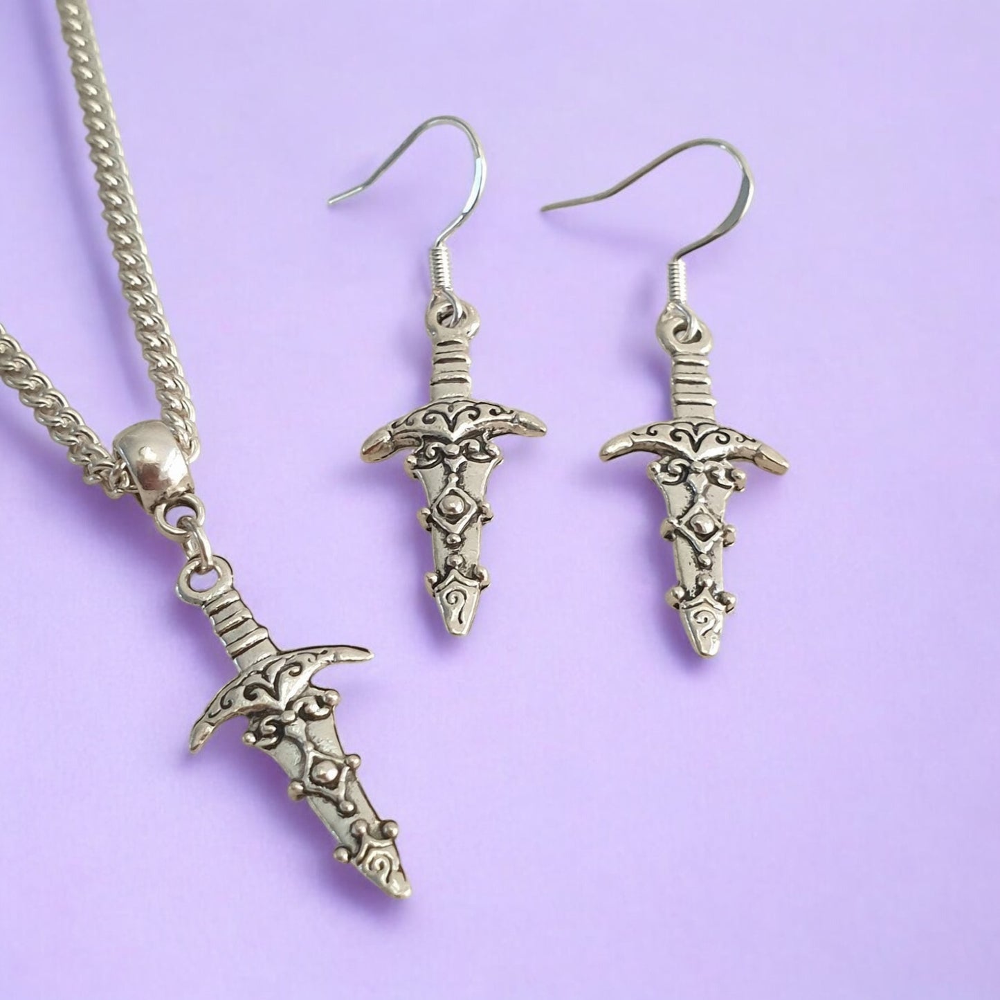 Dagger Charm Jewellery Set, Dangly Earring And Necklace Set In Gift Bag, Cord And Chain Options - Premium from Etsy - Just £8.99! Shop now at Uniquely Holt