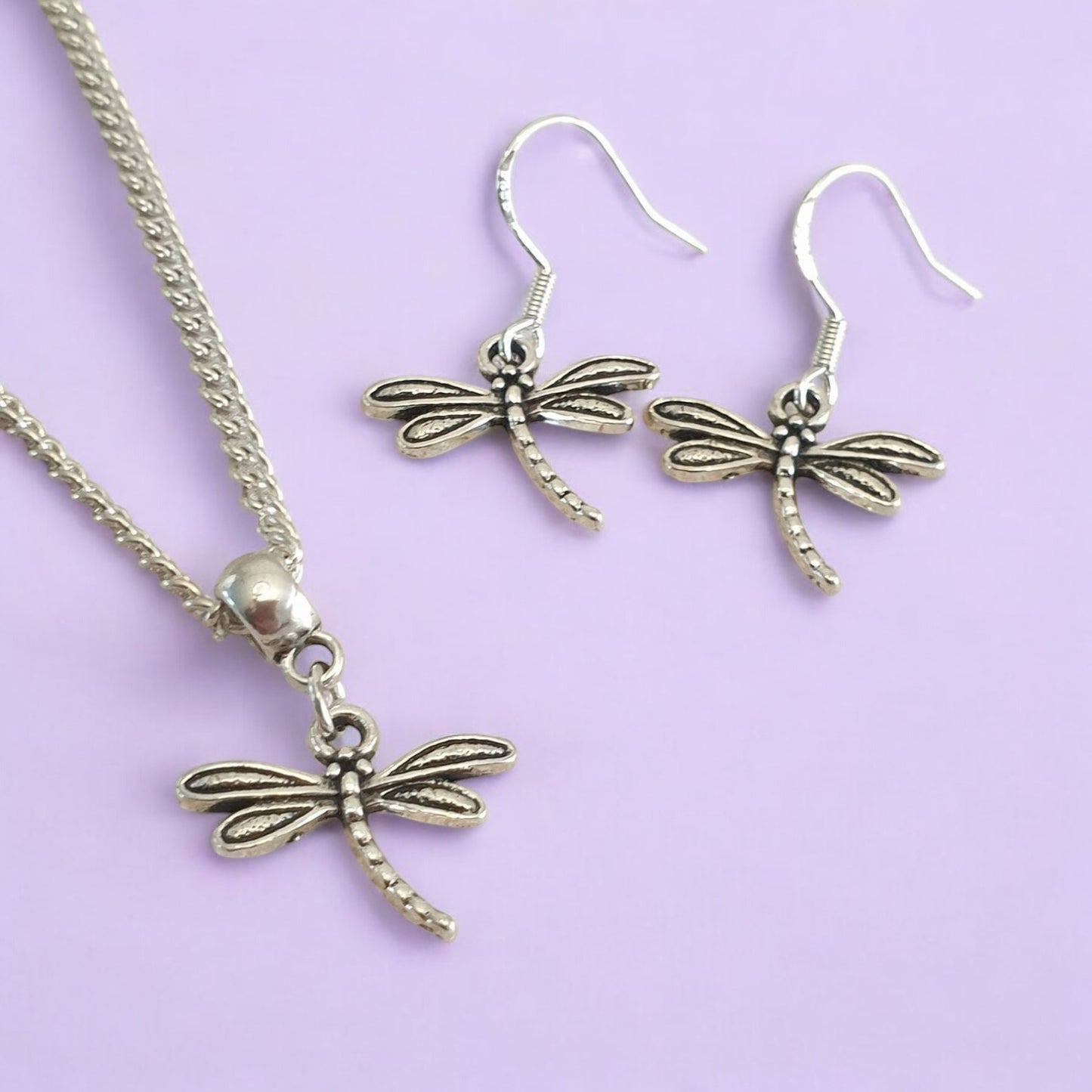 Dragonfly Charm Jewellery Set, Dangly Earring And Necklace Set In Gift Bag, Cord Or Chain Option - Premium from Etsy - Just £8.99! Shop now at Uniquely Holt
