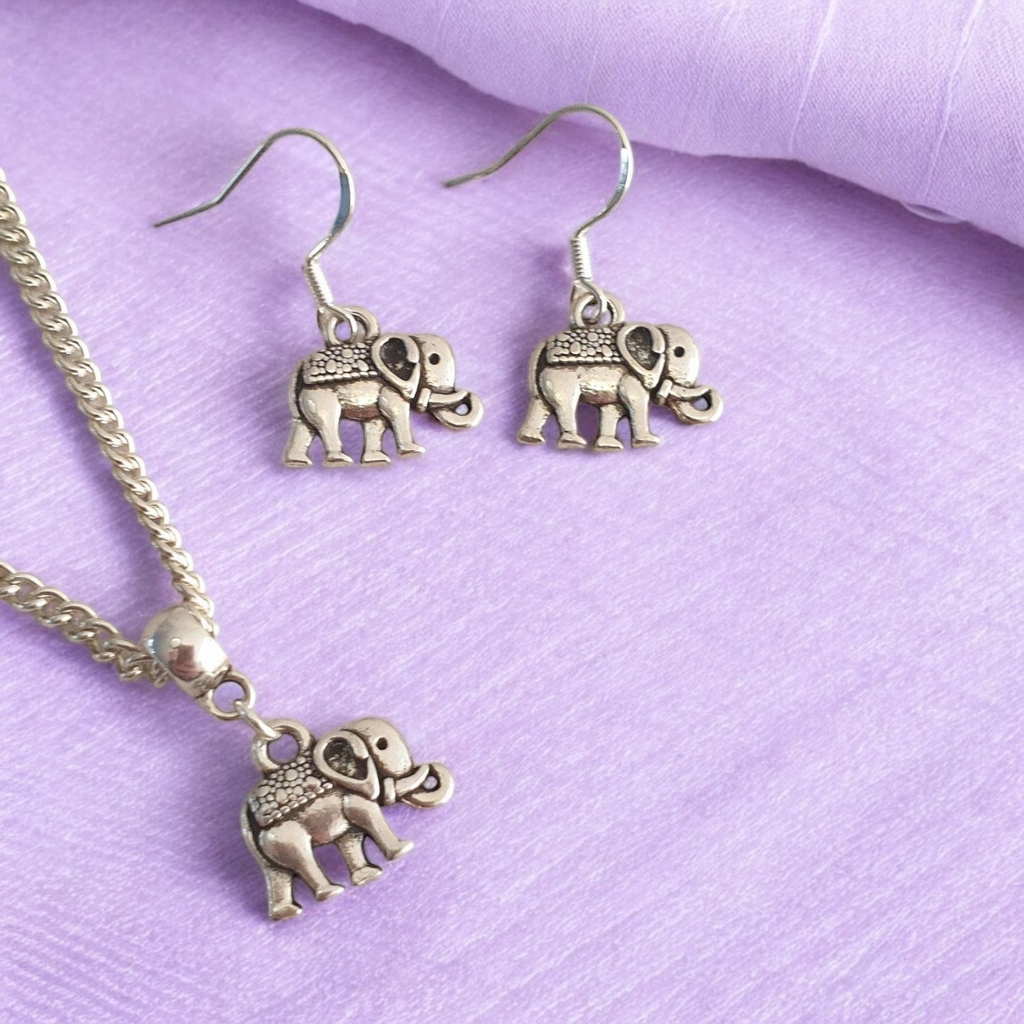 Elephant Charm Jewellery Set, Dangly Earring And Necklace Set In Gift Bag, Elephant Lover - Premium from Etsy - Just £8.99! Shop now at Uniquely Holt