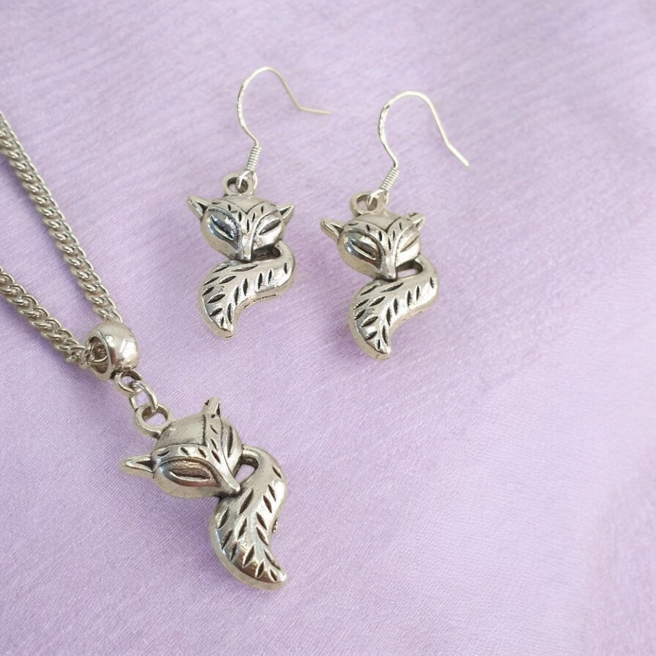 Fox Charm Jewellery Set, Dangly Earring And Necklace Set In Gift Bag, Cord Or Chain Option - Premium from Etsy - Just £8.99! Shop now at Uniquely Holt