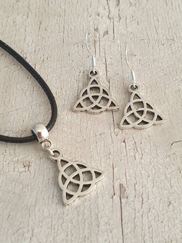 Celtic Charm Jewellery Set, Dangly Earring And Necklace Set In Gift Bag, Cord Or Chain Option - Premium from Etsy - Just £8.99! Shop now at Uniquely Holt