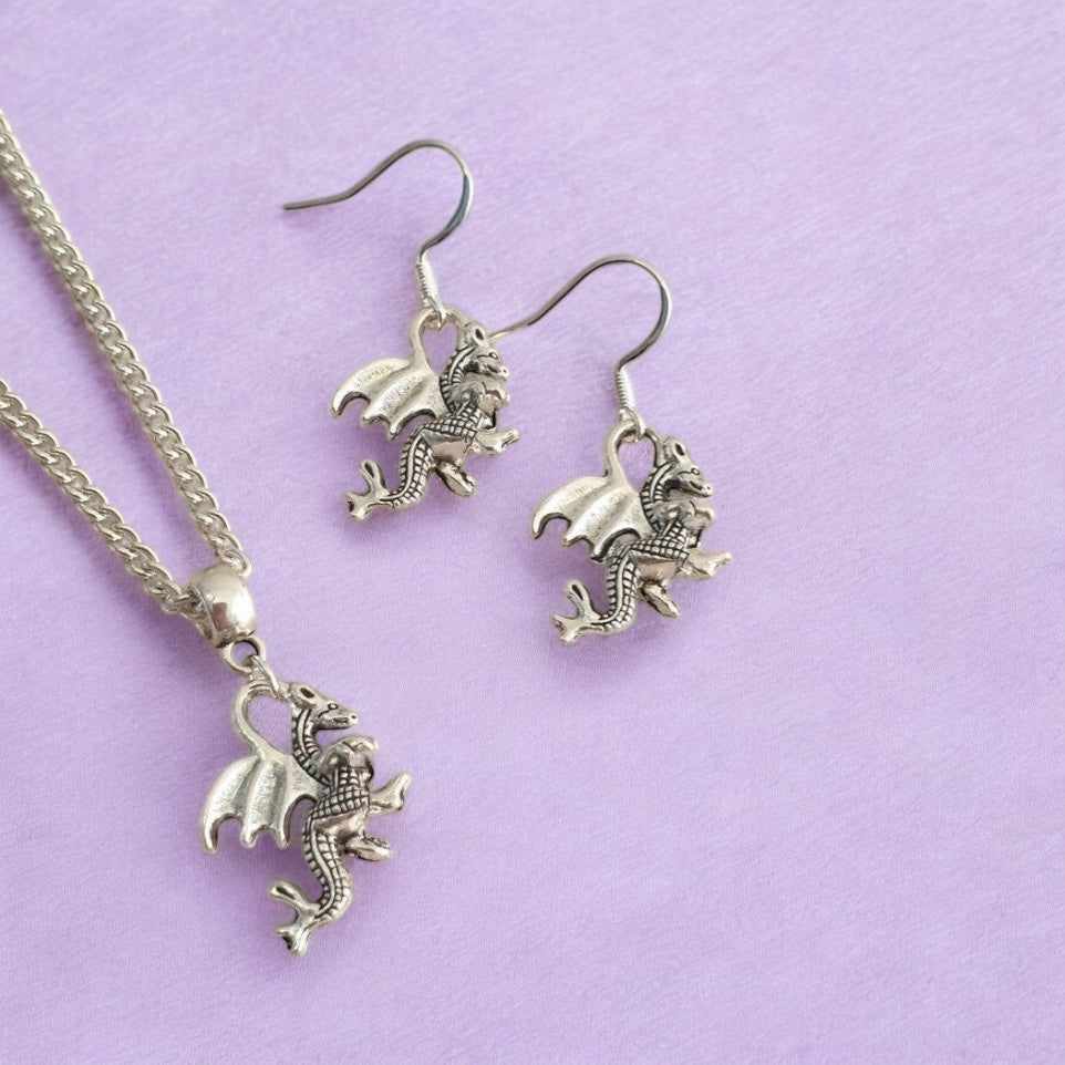 Dragon Charm Jewellery Set, Dangly Earring And Necklace Set In Gift Bag - Premium from Etsy - Just £8.99! Shop now at Uniquely Holt