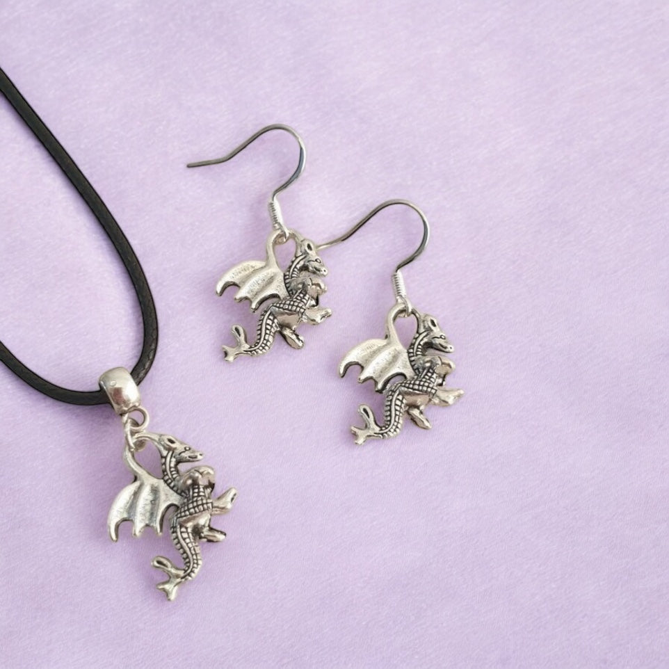 Dragon Charm Jewellery Set, Dangly Earring And Necklace Set In Gift Bag - Premium from Etsy - Just £8.99! Shop now at Uniquely Holt
