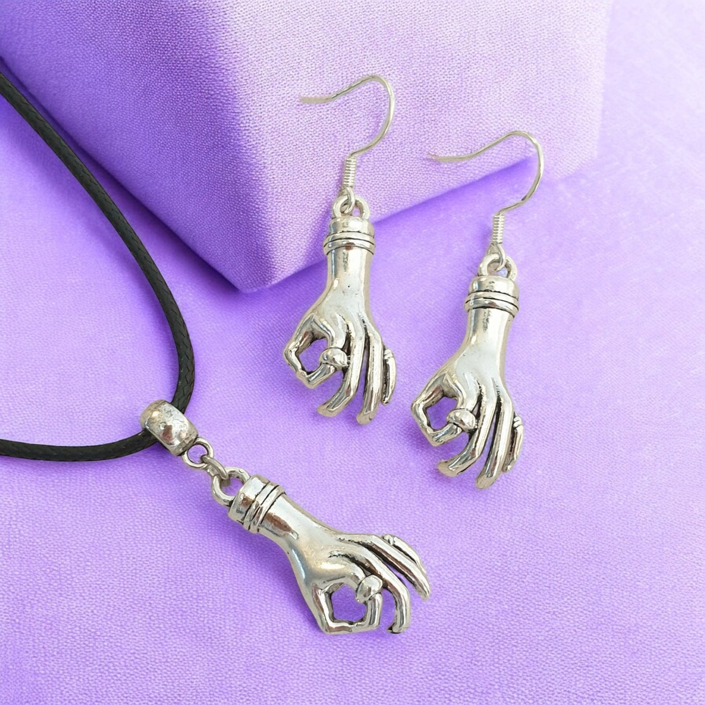 Hand Charm Jewellery Set, Dangly Earring And Necklace Set In Gift Bag, Cord Or Chain Option - Premium from Etsy - Just £8.99! Shop now at Uniquely Holt