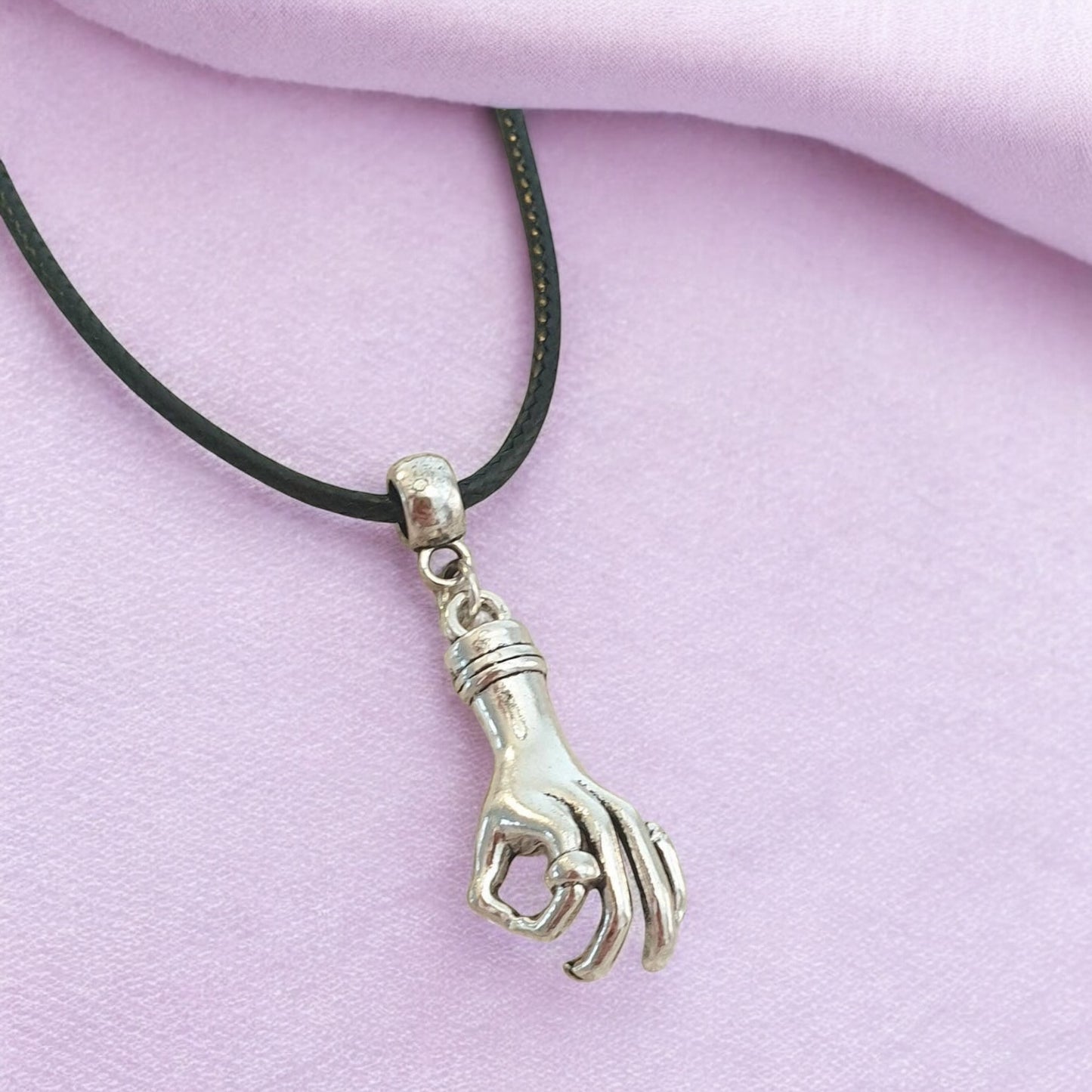 Hand Charm Necklace Silver Plated Or Waxed Cord Variable Lengths, Gift Packaged, Wednesday Inspired, Thing Hand - Premium from Etsy - Just £5.49! Shop now at Uniquely Holt