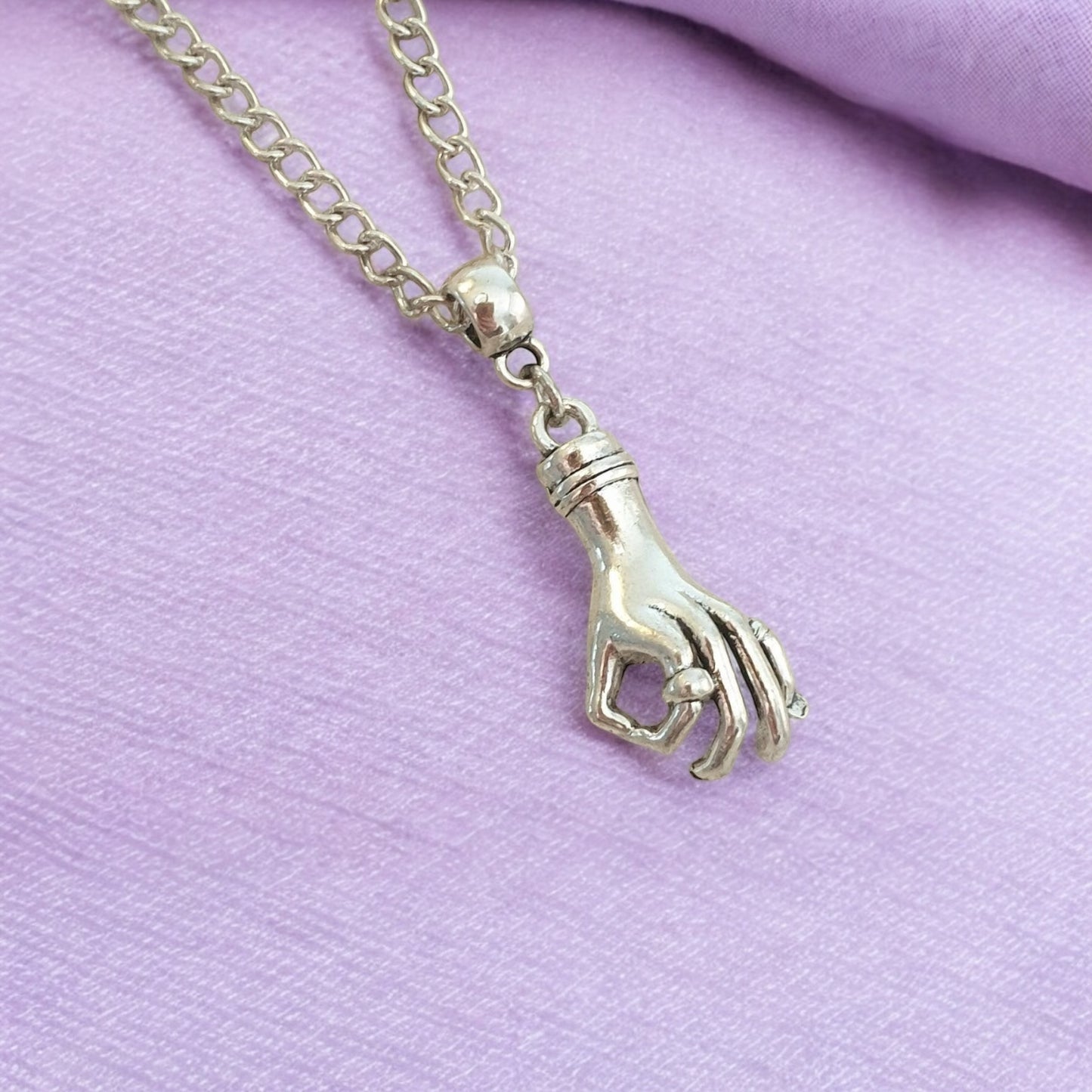 Hand Charm Necklace Silver Plated Or Waxed Cord Variable Lengths, Gift Packaged, Wednesday Inspired, Thing Hand - Premium from Etsy - Just £5.49! Shop now at Uniquely Holt