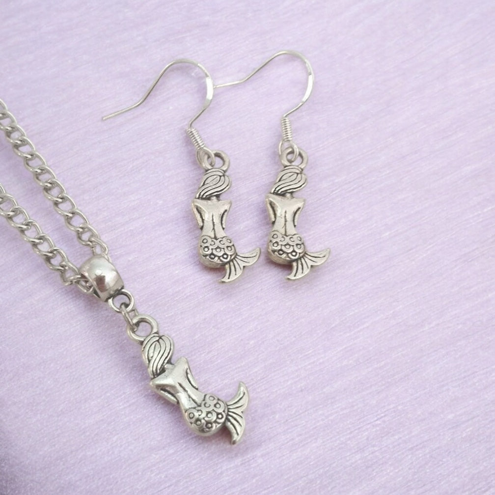 Mermaid Charm Jewellery Set, Dangly Earring And Necklace Set In Gift Bag, Cord And Chain Options - Premium from Etsy - Just £8.99! Shop now at Uniquely Holt