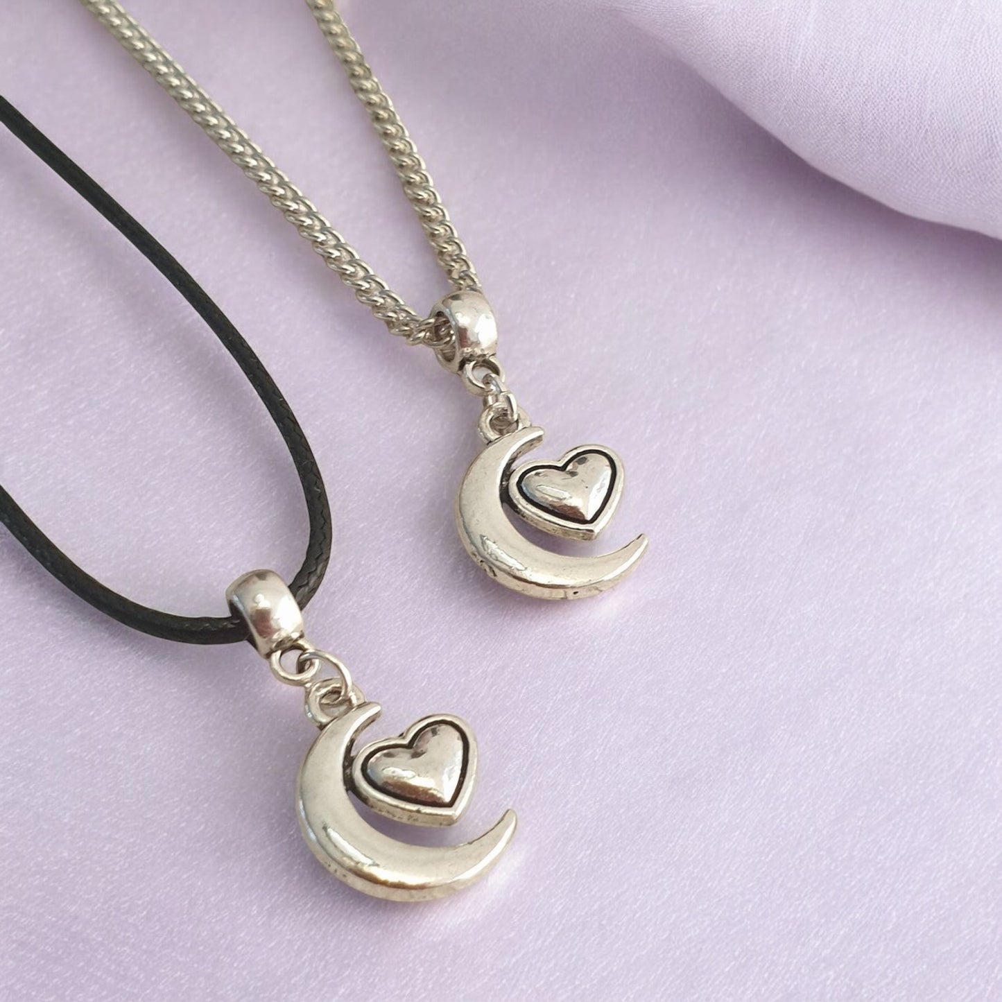 Moon And Heart Charm Necklace Silver Plated Or Waxed Cord Variable Lengths, Gift Packaged - Premium from Etsy - Just £5.49! Shop now at Uniquely Holt