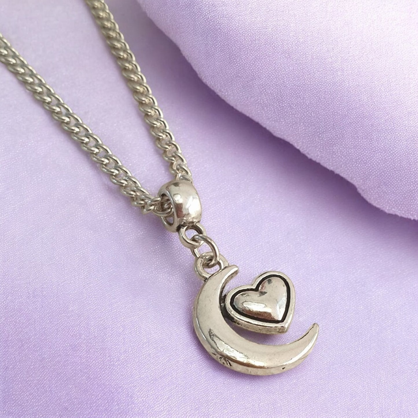 Moon And Heart Charm Necklace Silver Plated Or Waxed Cord Variable Lengths, Gift Packaged - Premium from Etsy - Just £5.49! Shop now at Uniquely Holt
