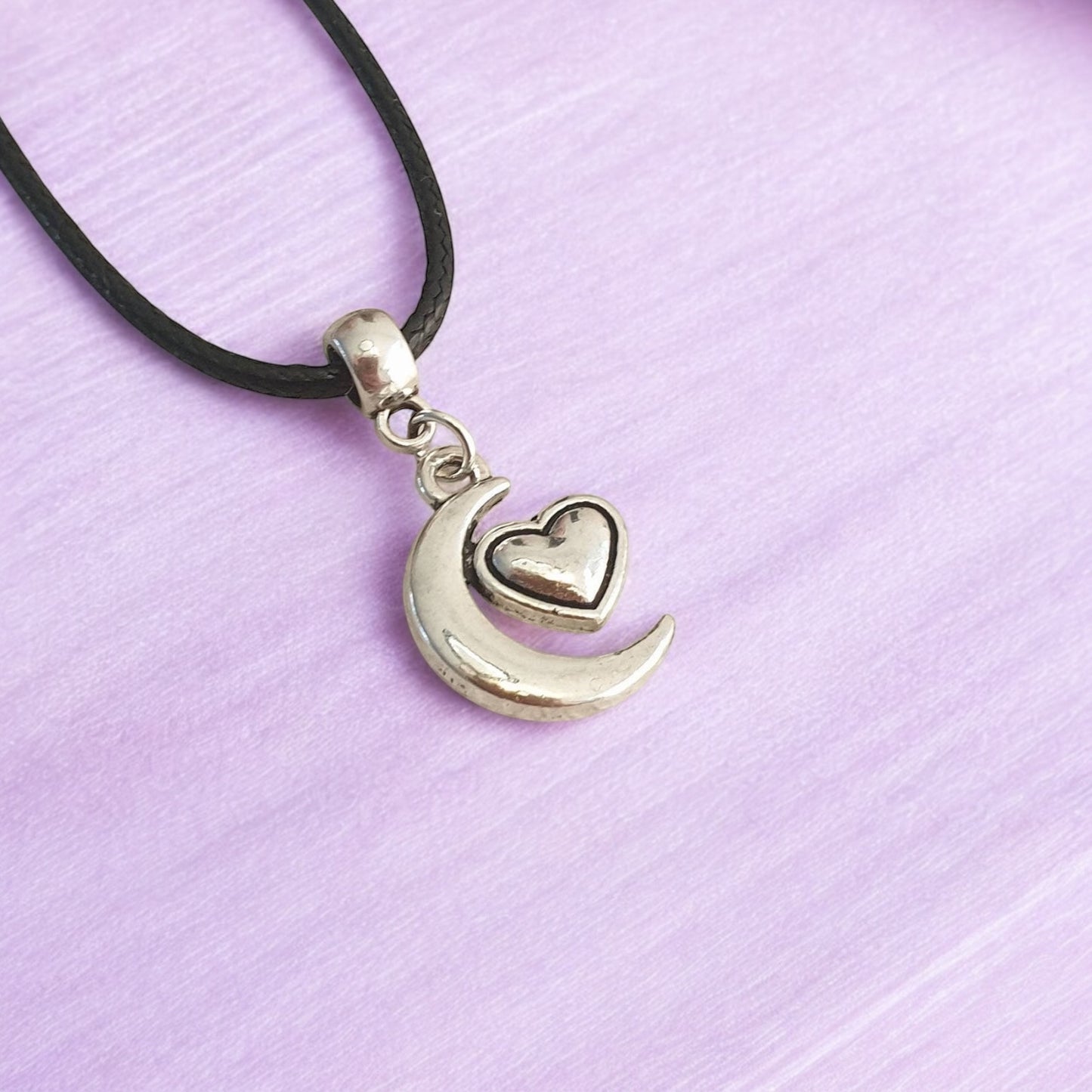 Moon And Heart Charm Necklace Silver Plated Or Waxed Cord Variable Lengths, Gift Packaged - Premium from Etsy - Just £5.49! Shop now at Uniquely Holt