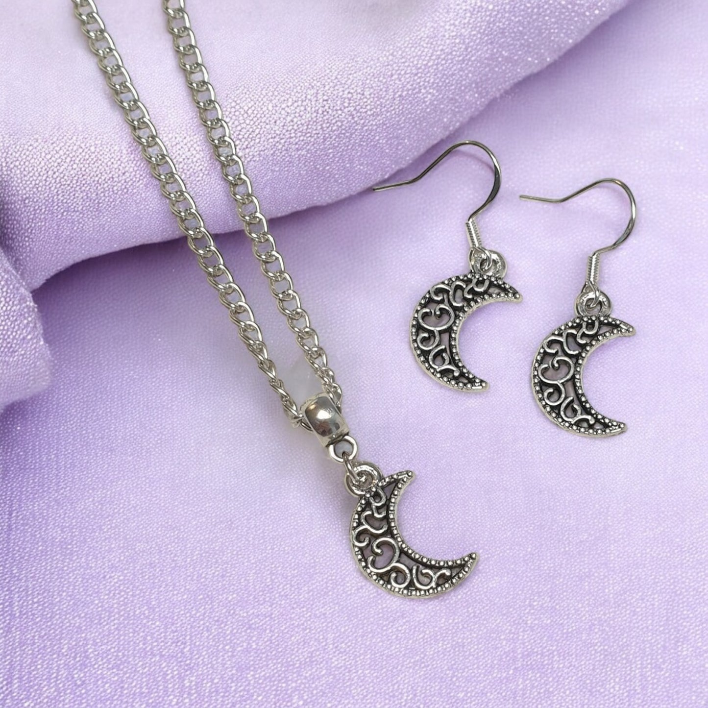 Moon Charm Jewellery Set, Dangly Earring And Necklace Set In Gift Bag, Cord Or Chain Options - Premium from Etsy - Just £8.99! Shop now at Uniquely Holt