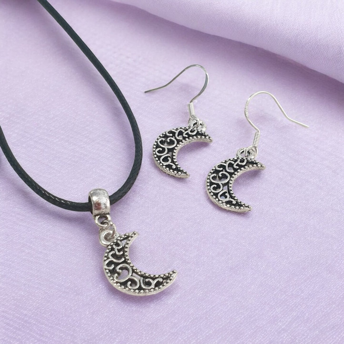 Moon Charm Jewellery Set, Dangly Earring And Necklace Set In Gift Bag, Cord Or Chain Options - Premium from Etsy - Just £8.99! Shop now at Uniquely Holt