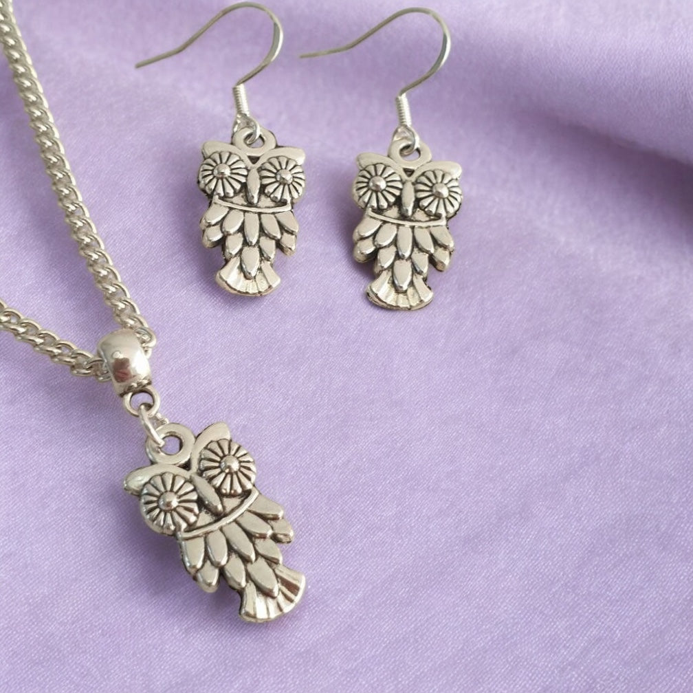 Owl Charm Jewellery Set, Dangly Earring And Necklace Set In Gift Bag, Cord Or Chain Options - Premium from Etsy - Just £8.99! Shop now at Uniquely Holt