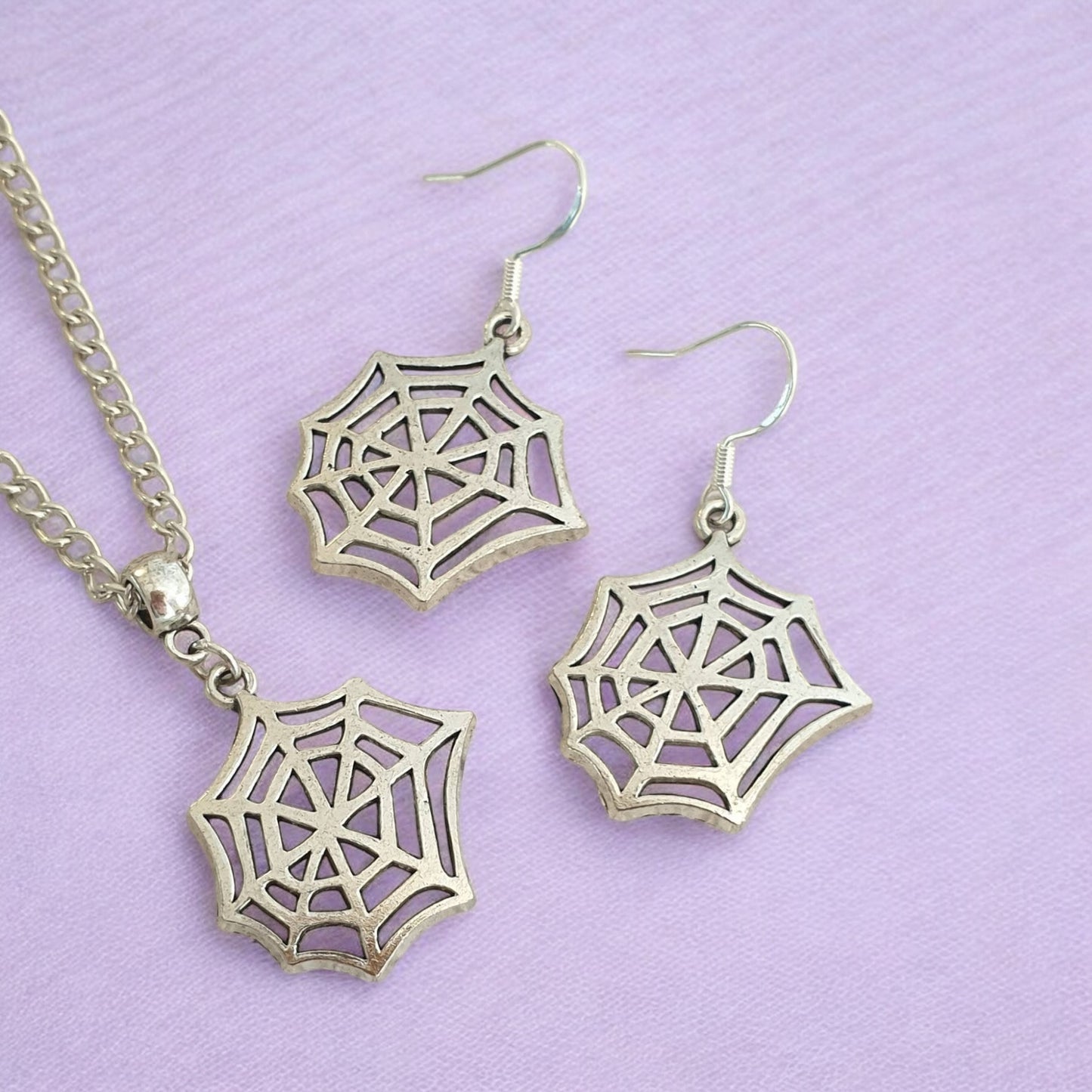 Cobweb Spider Web Charm Jewellery Set, Dangly Earring And Necklace Set In Gift Bag, Cord And Chain Option, Spooky - Premium from Etsy - Just £8.99! Shop now at Uniquely Holt