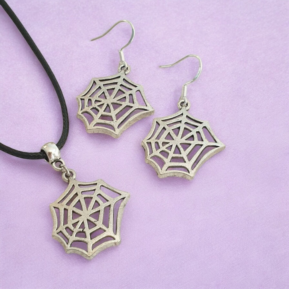 Cobweb Spider Web Charm Jewellery Set, Dangly Earring And Necklace Set In Gift Bag, Cord And Chain Option, Spooky - Premium from Etsy - Just £8.99! Shop now at Uniquely Holt