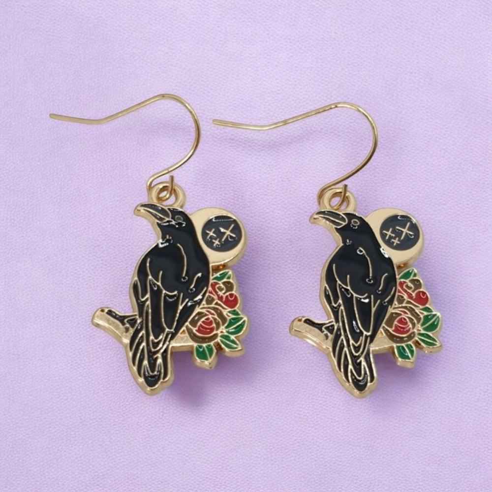 Enamel Raven Dangly Earrings - Premium from Uniquely Holt - Just £4.99! Shop now at Uniquely Holt