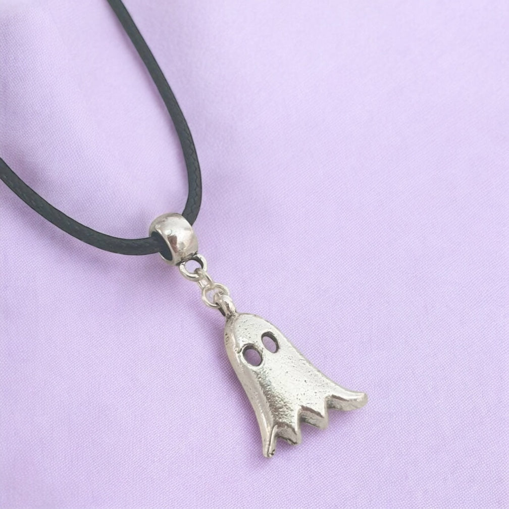 Ghost Charm Necklace Silver Plated Or Waxed Cord Variable Lengths, Gift Packaged, Spooky Halloween Gift - Premium from Etsy - Just £5.49! Shop now at Uniquely Holt