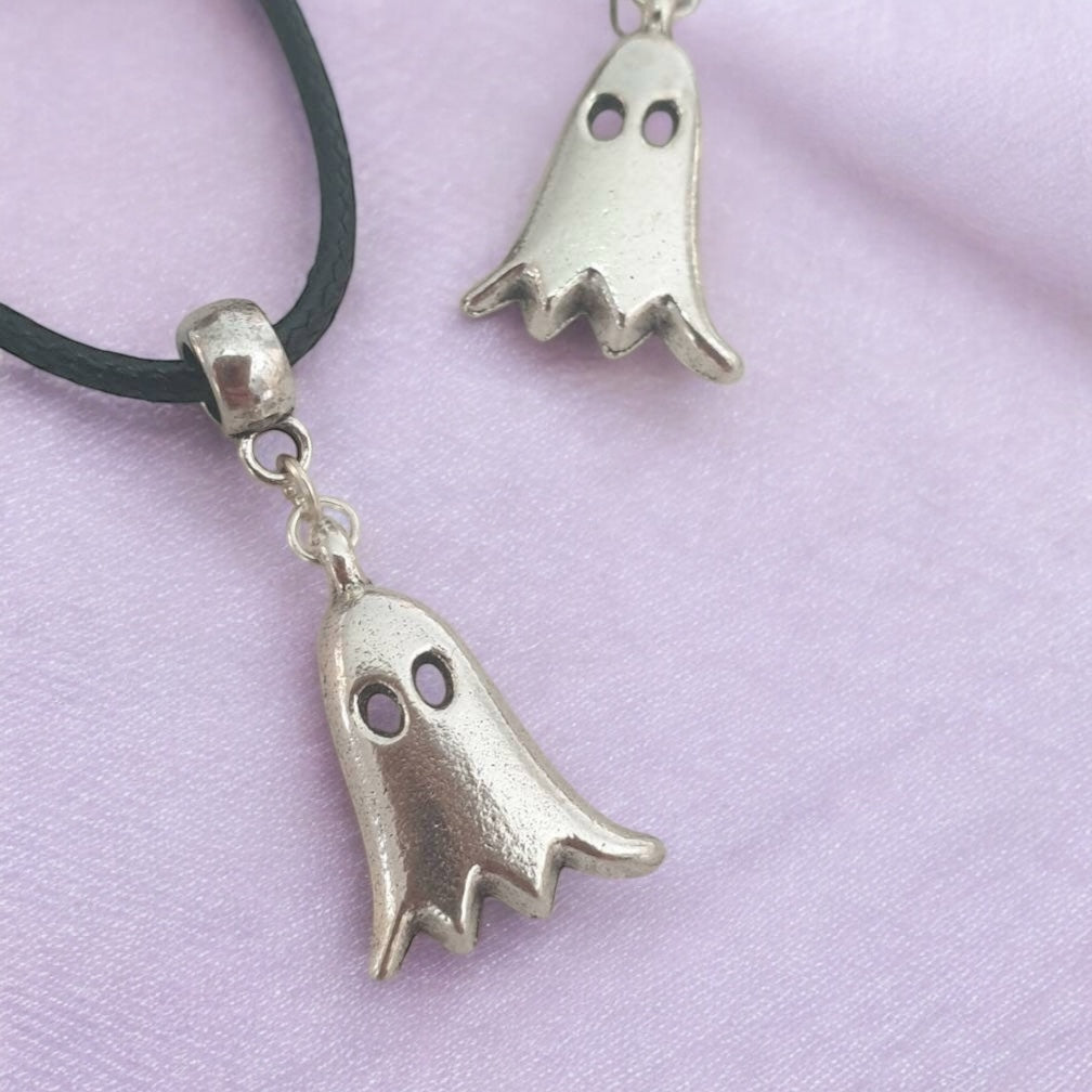 Ghost Charm Necklace Silver Plated Or Waxed Cord Variable Lengths, Gift Packaged, Spooky Halloween Gift - Premium from Etsy - Just £5.49! Shop now at Uniquely Holt