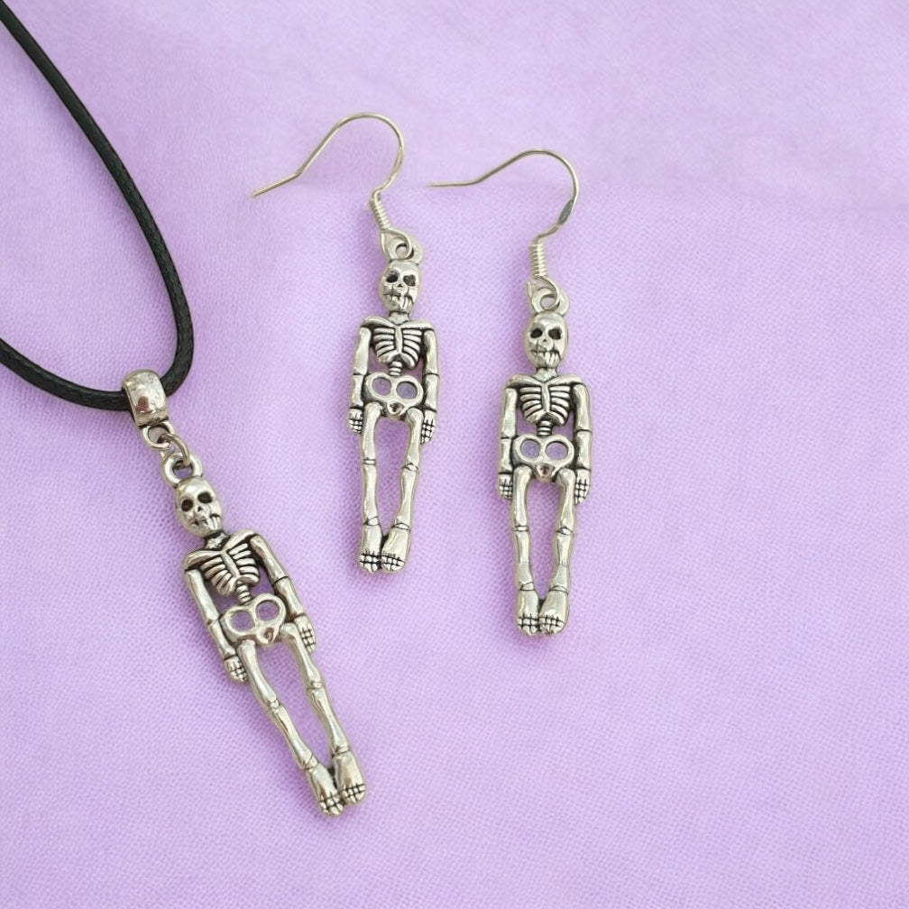 Skeleton Charm Jewellery Set, Dangly Earring And Necklace Set In Gift Bag, Cord And Chain Option, Spooky Halloween - Premium from Etsy - Just £8.99! Shop now at Uniquely Holt