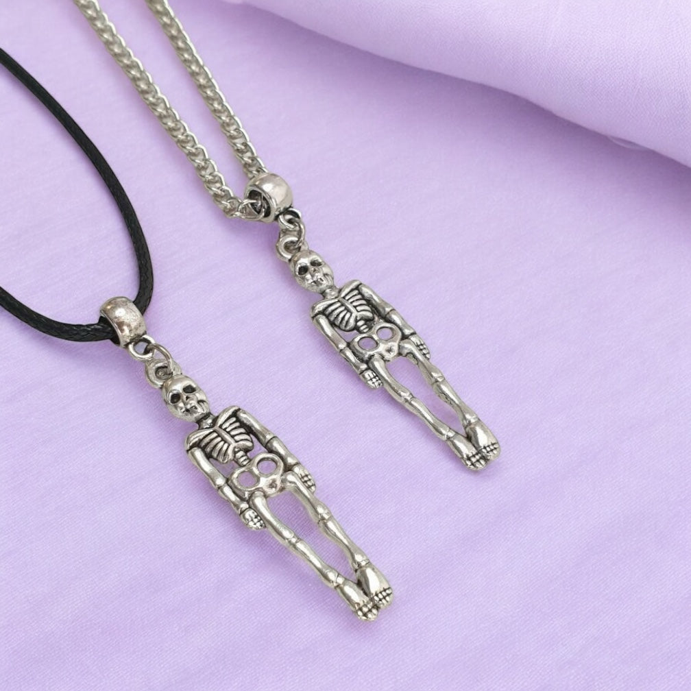 Skeleton Charm Necklace Silver Plated Or Waxed Cord Variable Lengths, Gift Packaged, Spooky Halloween Gift - Premium from Etsy - Just £5.49! Shop now at Uniquely Holt
