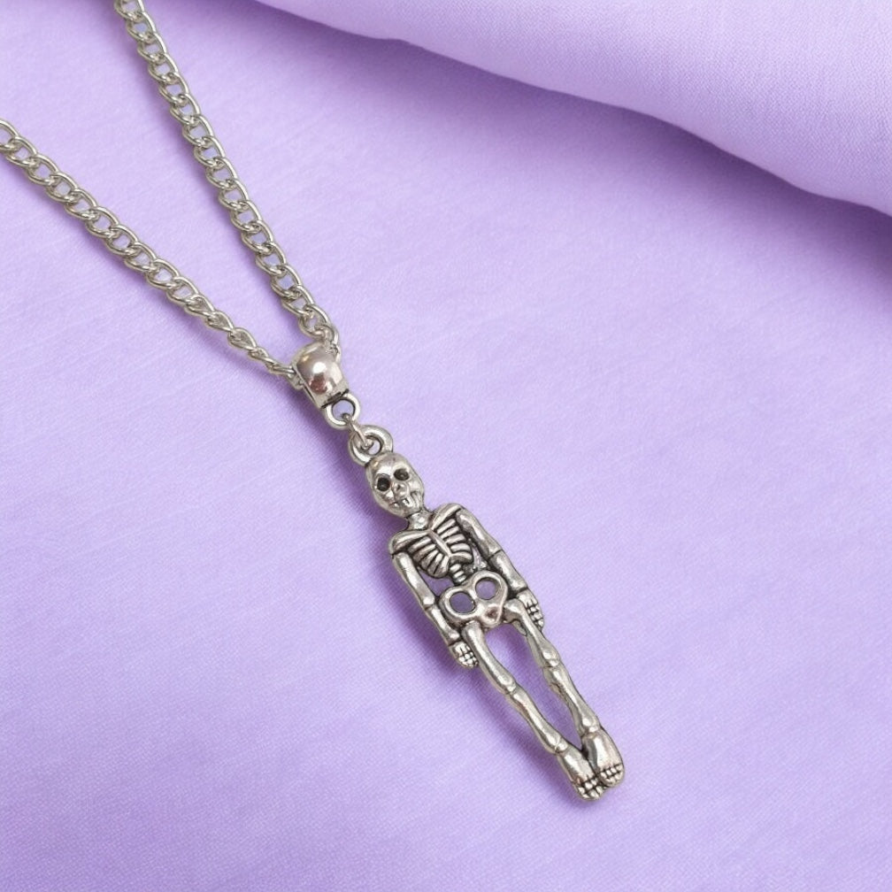 Skeleton Charm Necklace Silver Plated Or Waxed Cord Variable Lengths, Gift Packaged, Spooky Halloween Gift - Premium from Etsy - Just £5.49! Shop now at Uniquely Holt