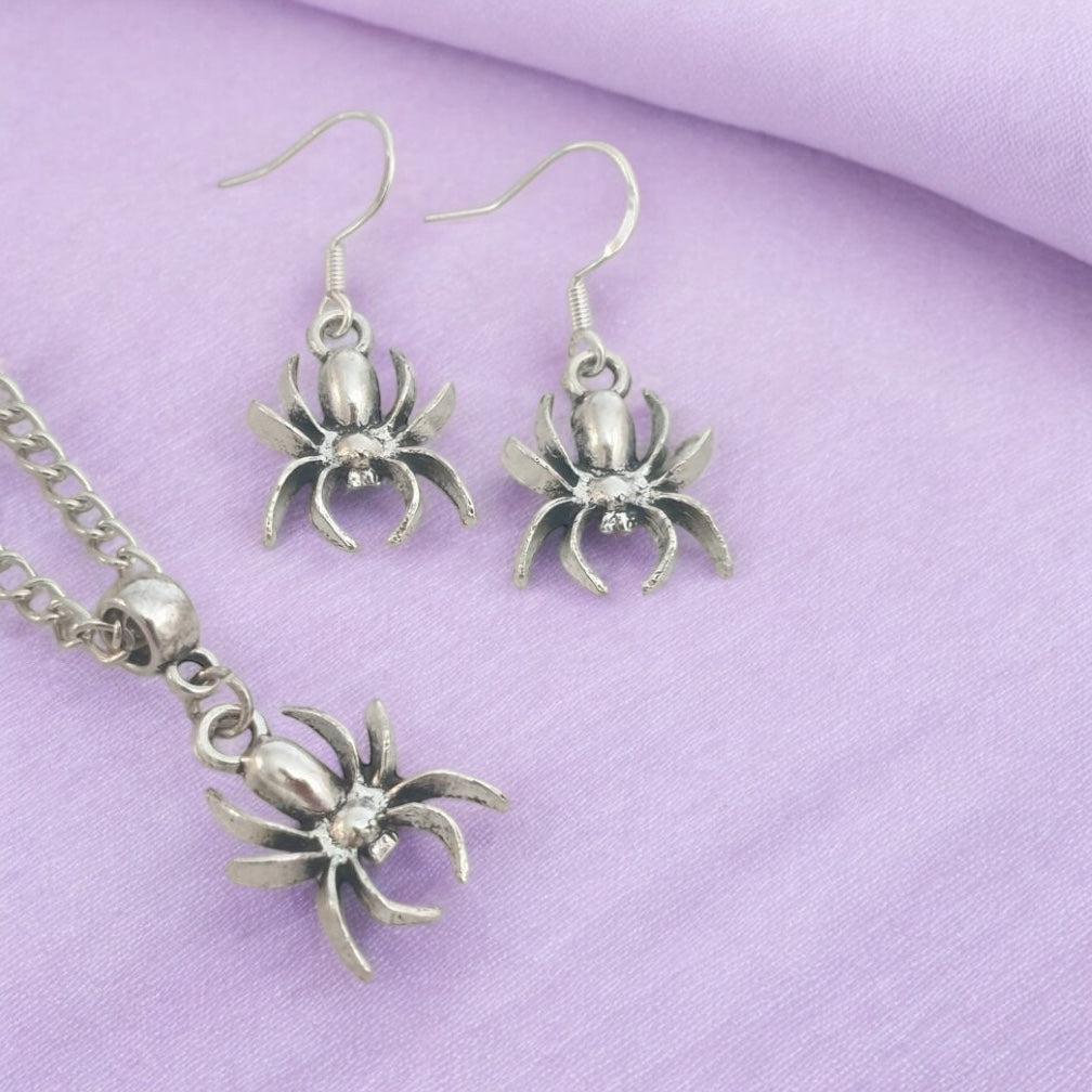 Spider Charm Jewellery Set, Dangly Earring And Necklace Set In Gift Bag, Cord And Chain Option, Spooky Halloween - Premium from Etsy - Just £8.99! Shop now at Uniquely Holt