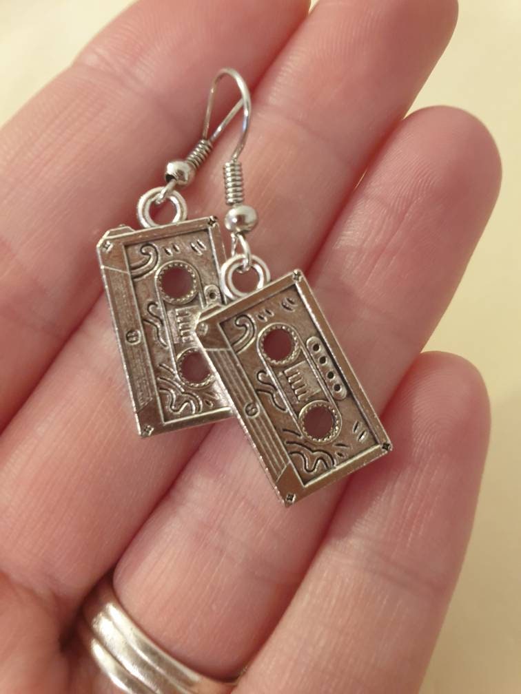 Cassette Tape Dangly Charm Earrings In Gift Bag, Retro Gifts, Music Lover, 80's Child, Stocking Filler - Premium from Etsy - Just £4.99! Shop now at Uniquely Holt