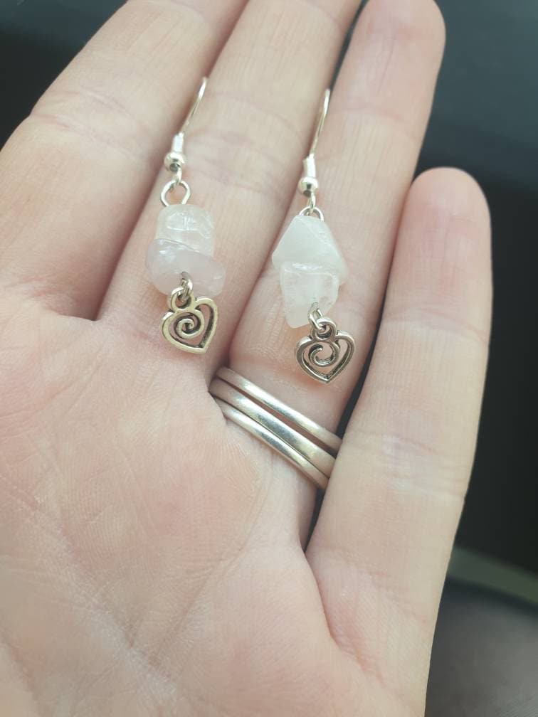Rose Quartz Gemstone Chakra Dangly Charm Earrings In Gift Bag, Gifts for Her, Spiritual Gifts, Chakra Jewellery, Love Gifts - Premium from Etsy - Just £4.99! Shop now at Uniquely Holt