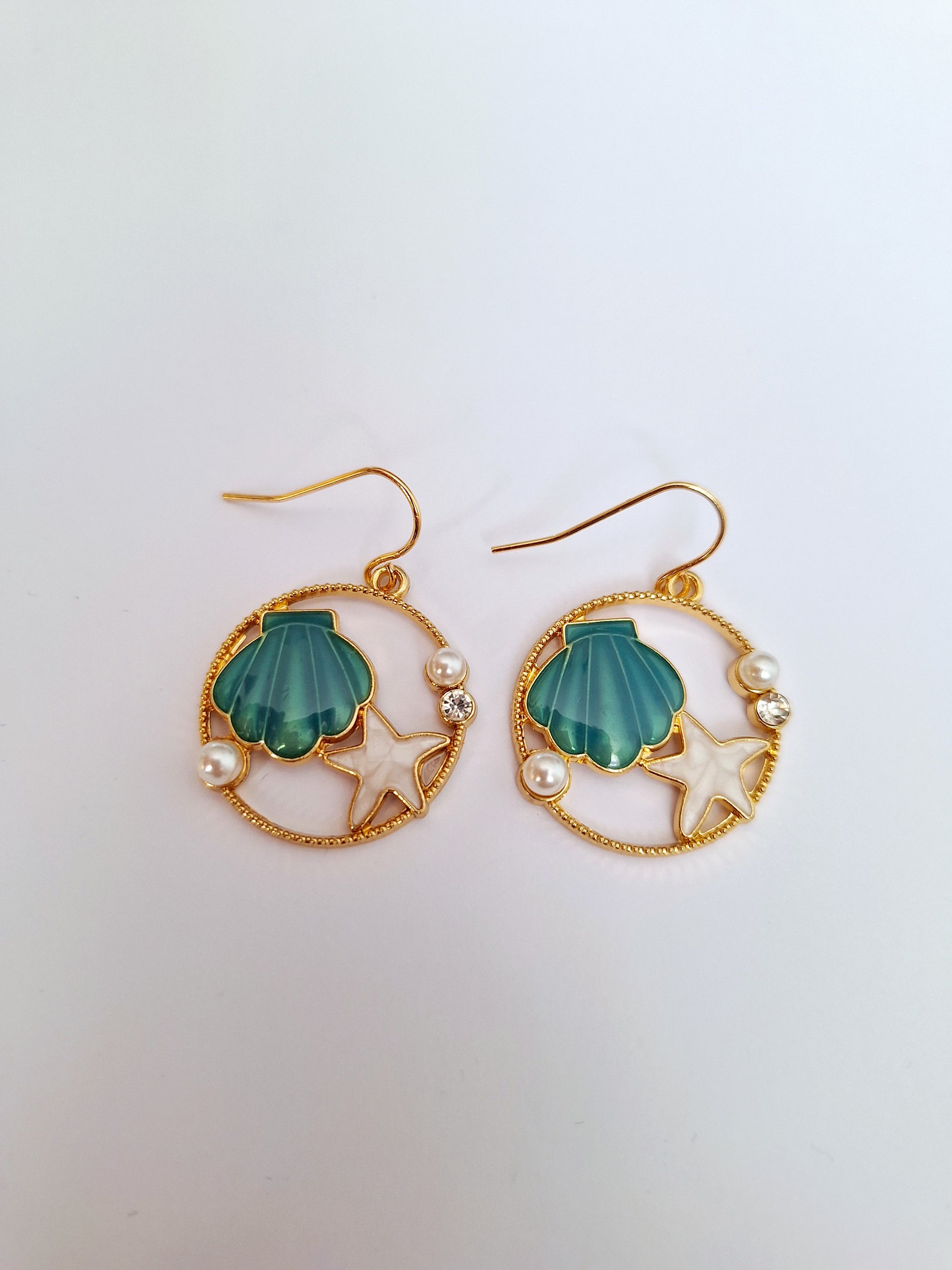 Gold And Enamel Seashell Design Dangly Earrings - Premium  from Uniquely Holt - Just £4.99! Shop now at Uniquely Holt