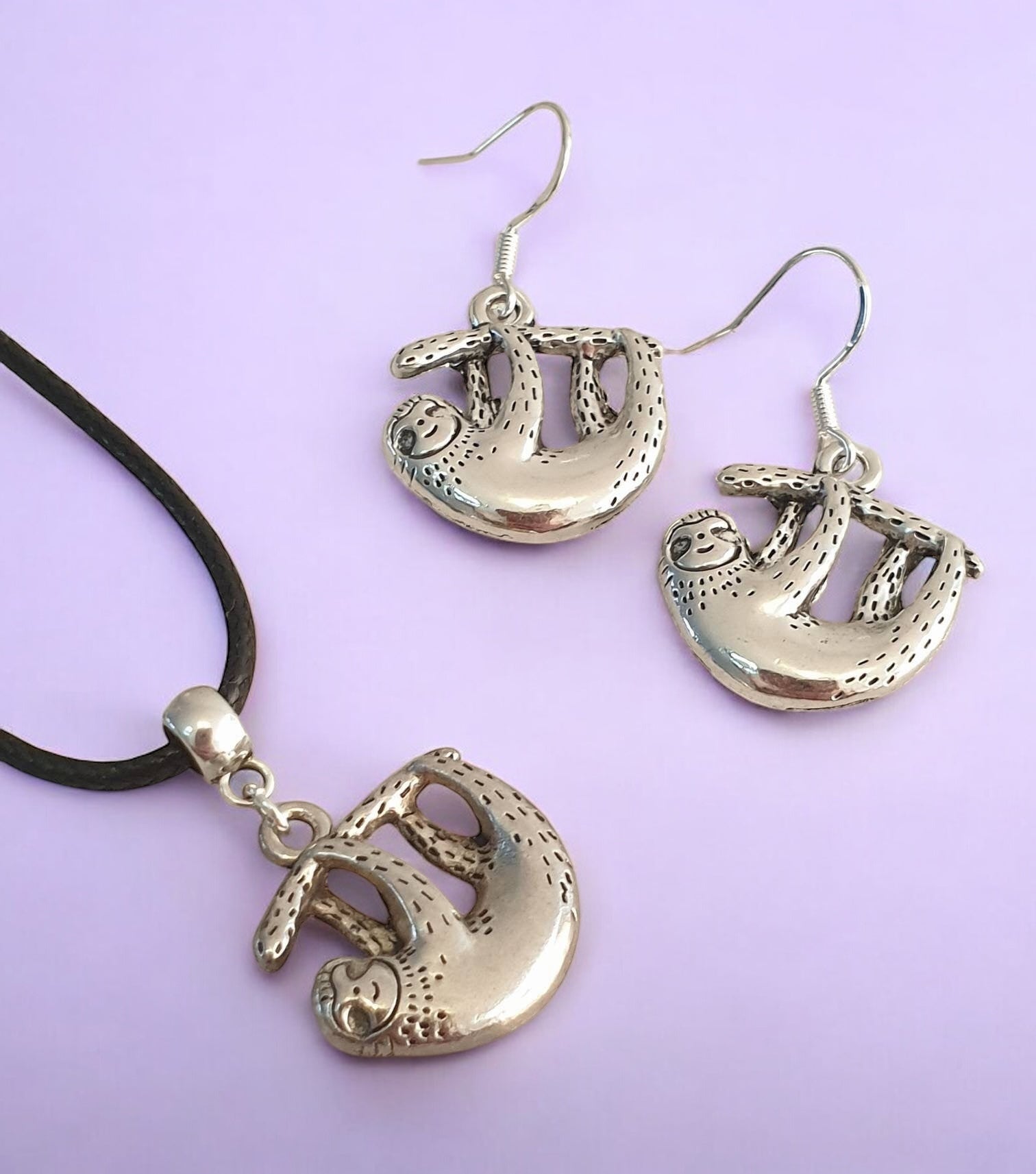Sloth Charm Jewellery Set, Dangly Earring And Necklace Set In Gift Bag, Sloth Lover, Chain Or Cord Option - Premium  from Etsy - Just £8.99! Shop now at Uniquely Holt