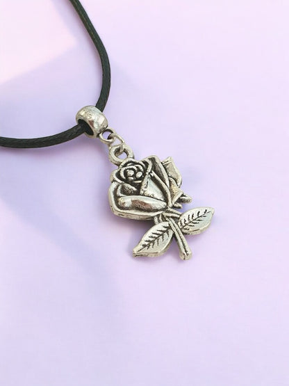 Rose Charm Necklace Silver Plated Or Waxed Cord Variable Lengths, Gift Packaged, For Her, Flower Jewellery - Premium  from Etsy - Just £5.49! Shop now at Uniquely Holt