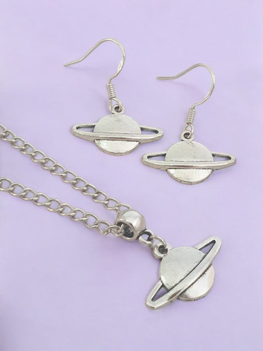 Saturn Charm Jewellery Set, Dangly Earring And Necklace Set In Gift Bag, Cord Or Chain Options - Premium  from Etsy - Just £8.99! Shop now at Uniquely Holt