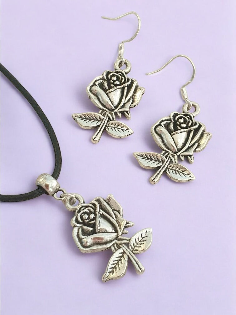 Rose Jewellery Set, Dangly Earring And Necklace Set In Gift Bag, Cord Or Chain Option, Gift For Her - Premium  from Etsy - Just £8.99! Shop now at Uniquely Holt