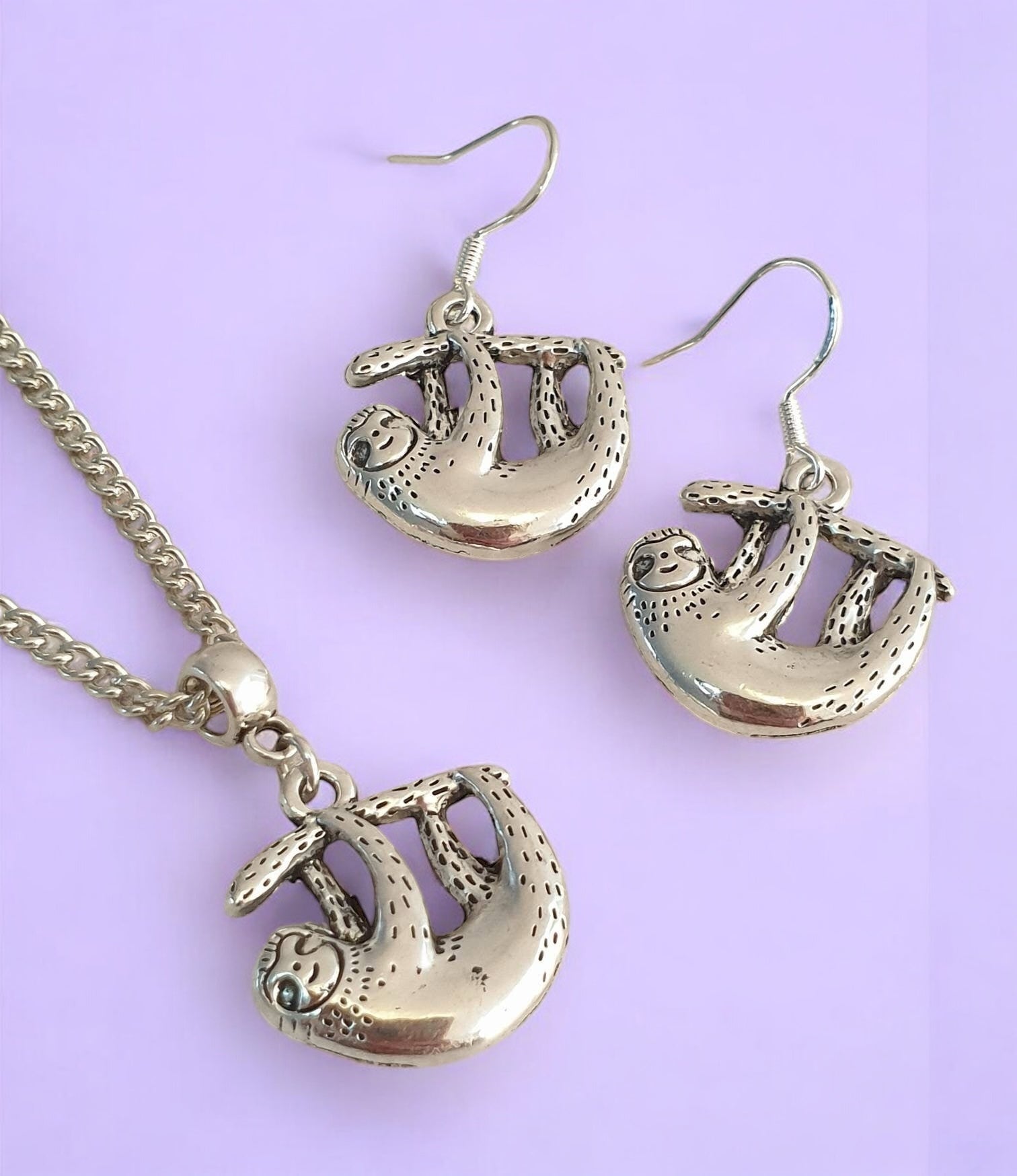 Sloth Charm Jewellery Set, Dangly Earring And Necklace Set In Gift Bag, Sloth Lover, Chain Or Cord Option - Premium  from Etsy - Just £8.99! Shop now at Uniquely Holt