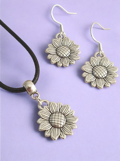 Sunflower Jewellery Set, Dangly Earring And Necklace Set In Gift Bag, Cord Or Chain Option, Gift For Her - Premium  from Etsy - Just £8.99! Shop now at Uniquely Holt
