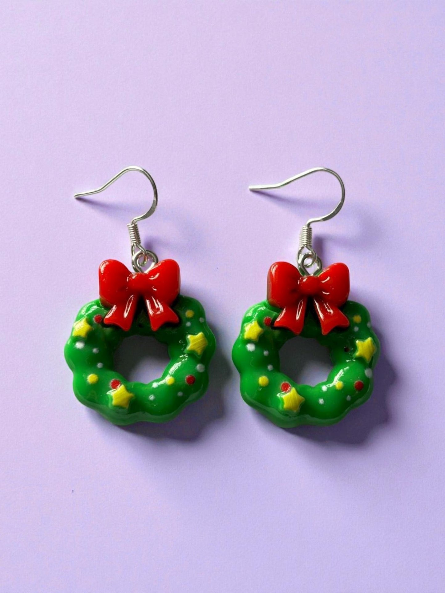 Acrylic wreath dangly Christmas earrings