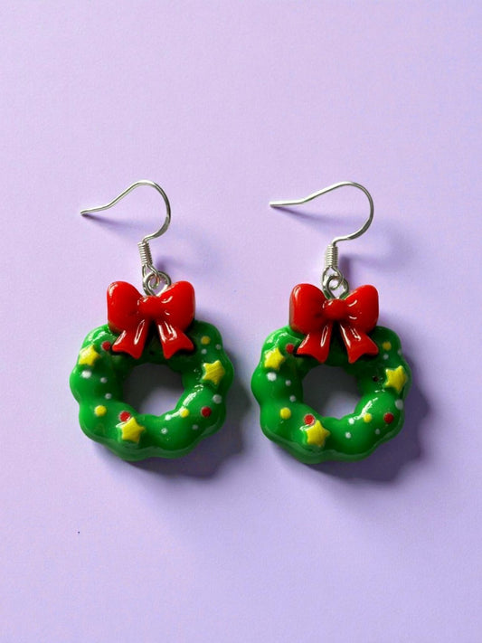 Acrylic wreath dangly Christmas earrings
