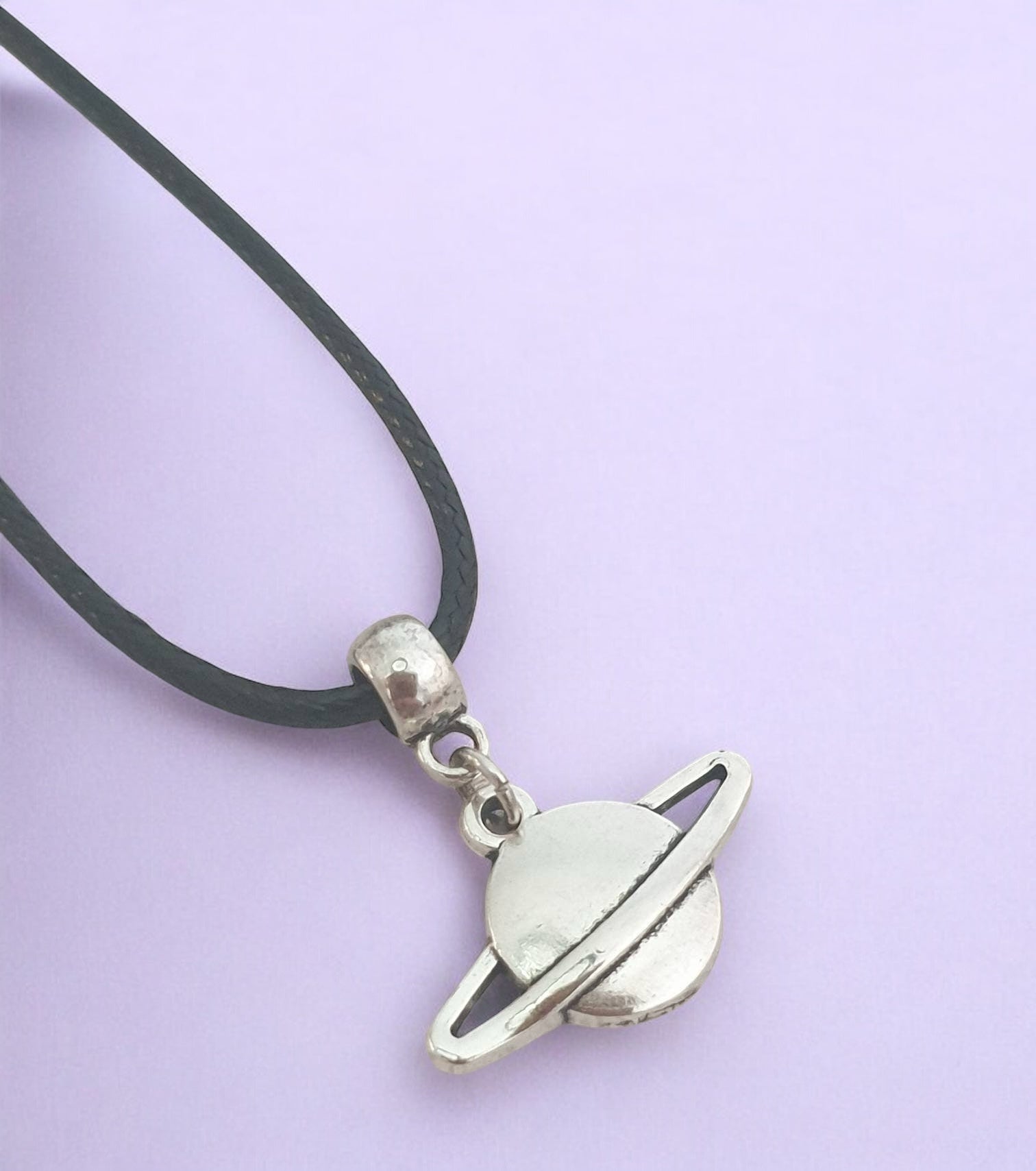 Saturn Moon Charm Necklace Silver Plated Or Waxed Cord Variable Lengths, Gift Packaged - Premium  from Etsy - Just £5.49! Shop now at Uniquely Holt